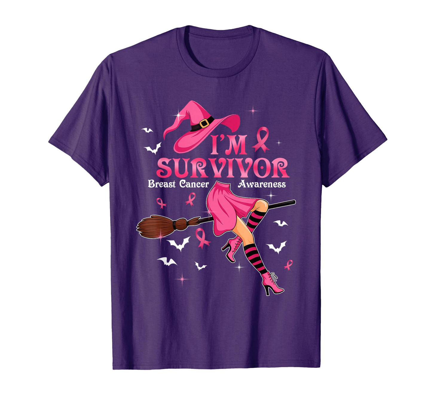 Witch I'm A Survivor Halloween Breast Cancer Awareness Women T-Shirt