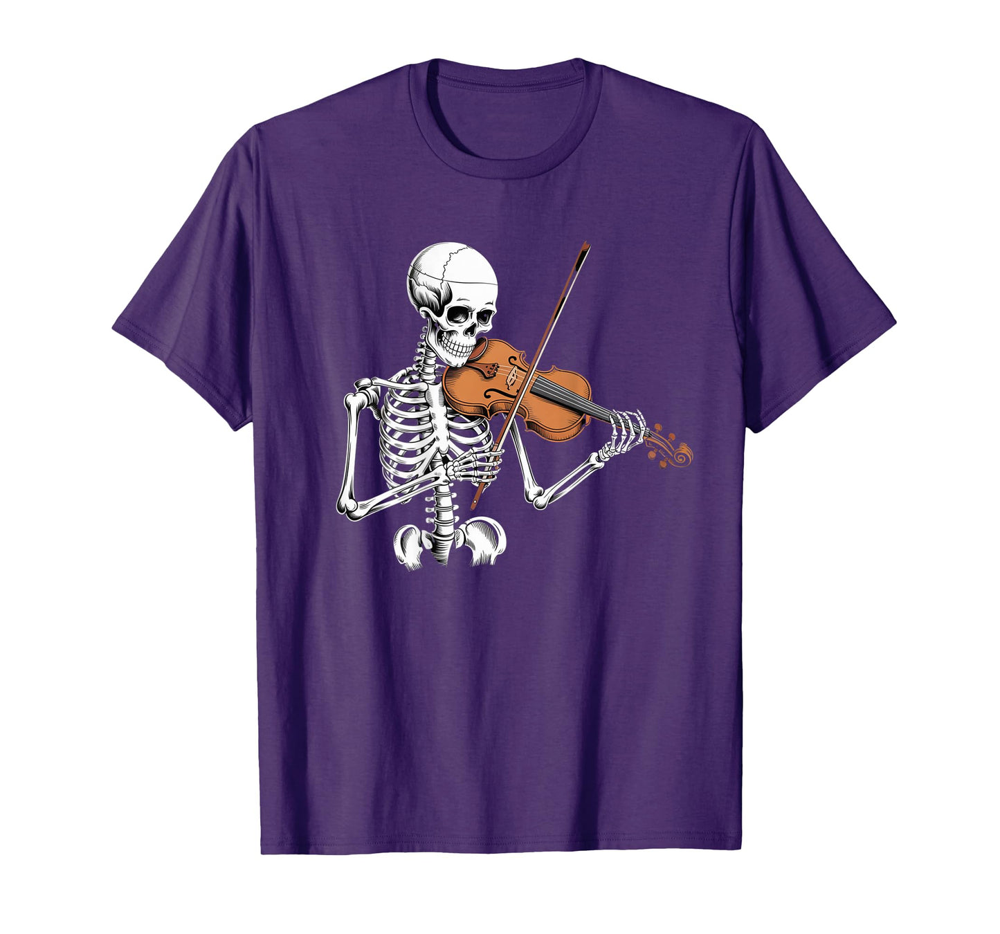 Backprinted Skeleton Playing Violin Music Funny Skeleton T-Shirt