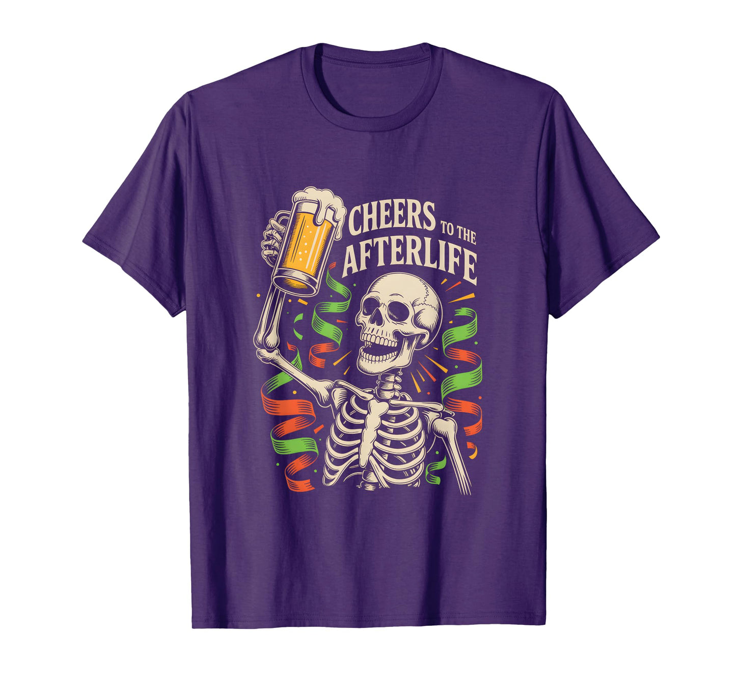 Funny Cheers to The Afterlife Party Skeleton Graphic Spooky T-Shirt