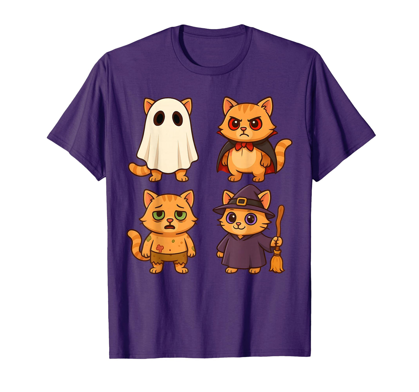 Funny Cat Ghost Witch Zombie Halloween Costume Boys Girls T-Shirt