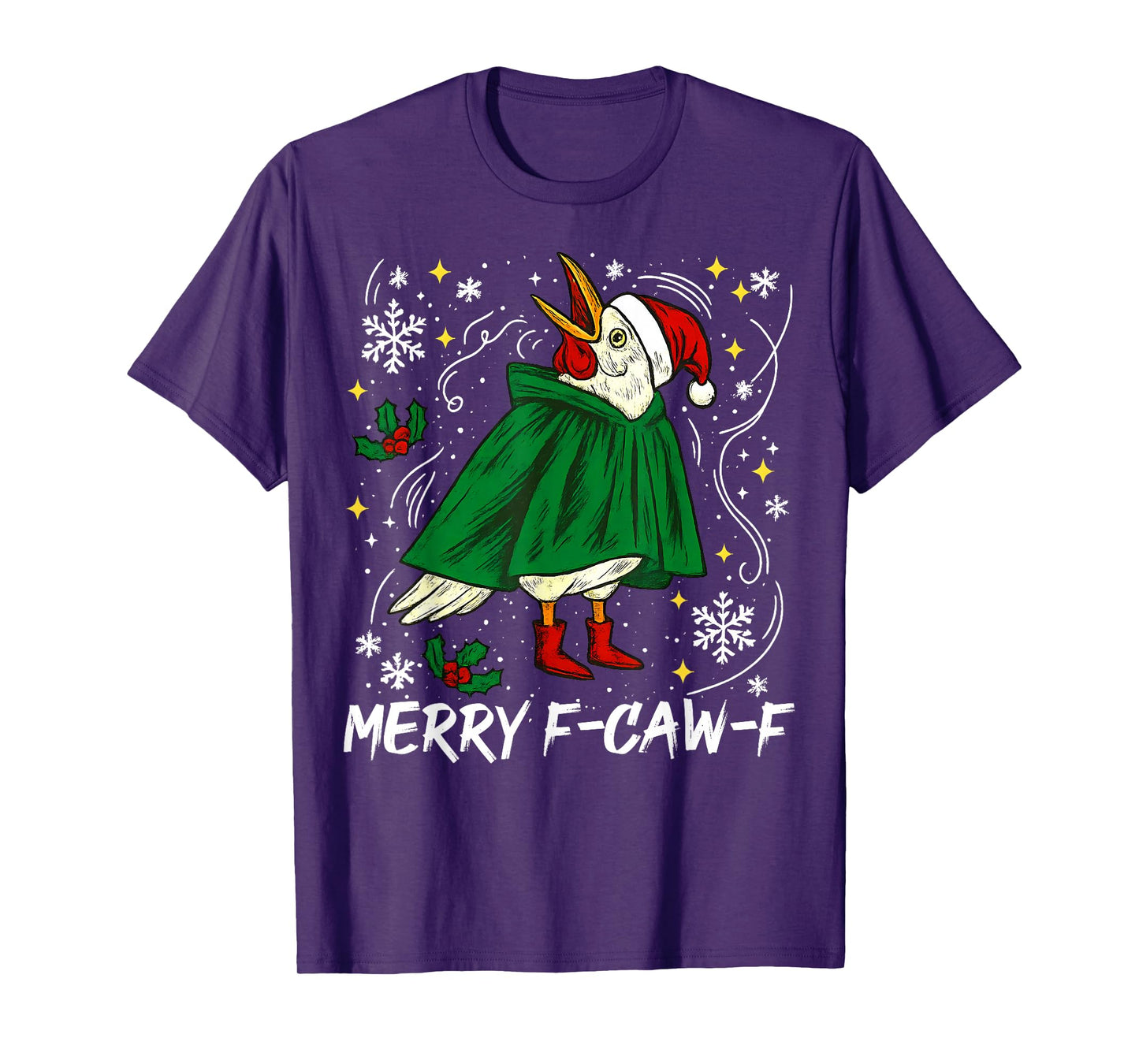Merry F Caw F Christmas Funny Santa Raven Bird Men Women T-Shirt