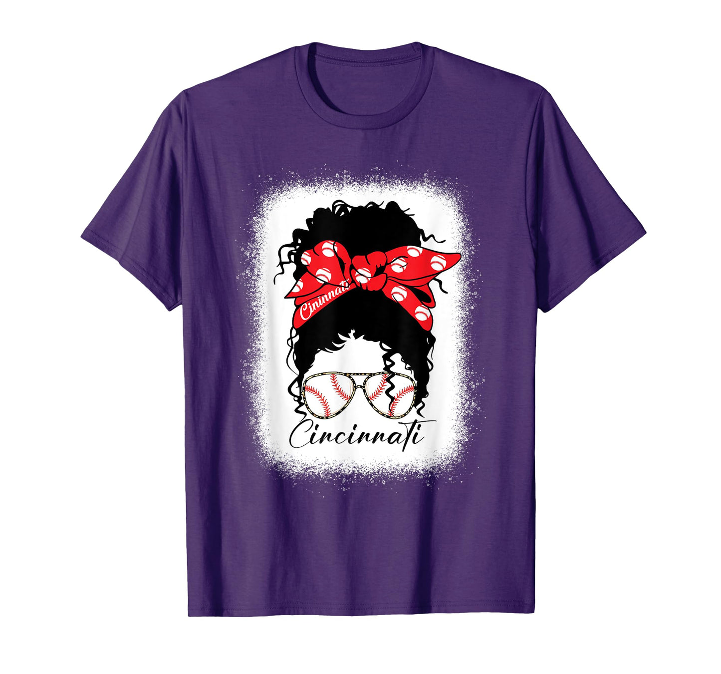 Cincinnati Messy Bun Bleached Baseball Fan I Love Cincinnati T-Shirt