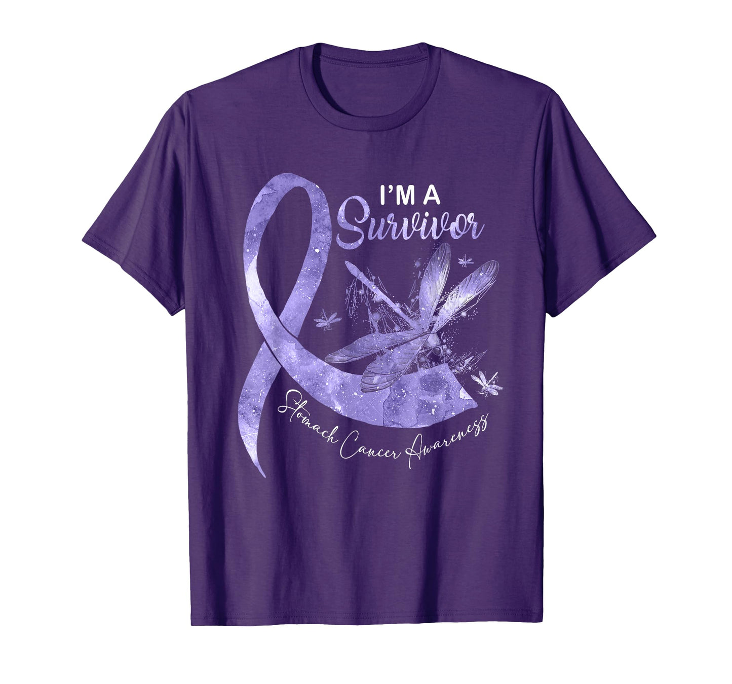 I'm A Survivor Stomach Cancer Dragonfly Periwinkle Ribbon T-Shirt