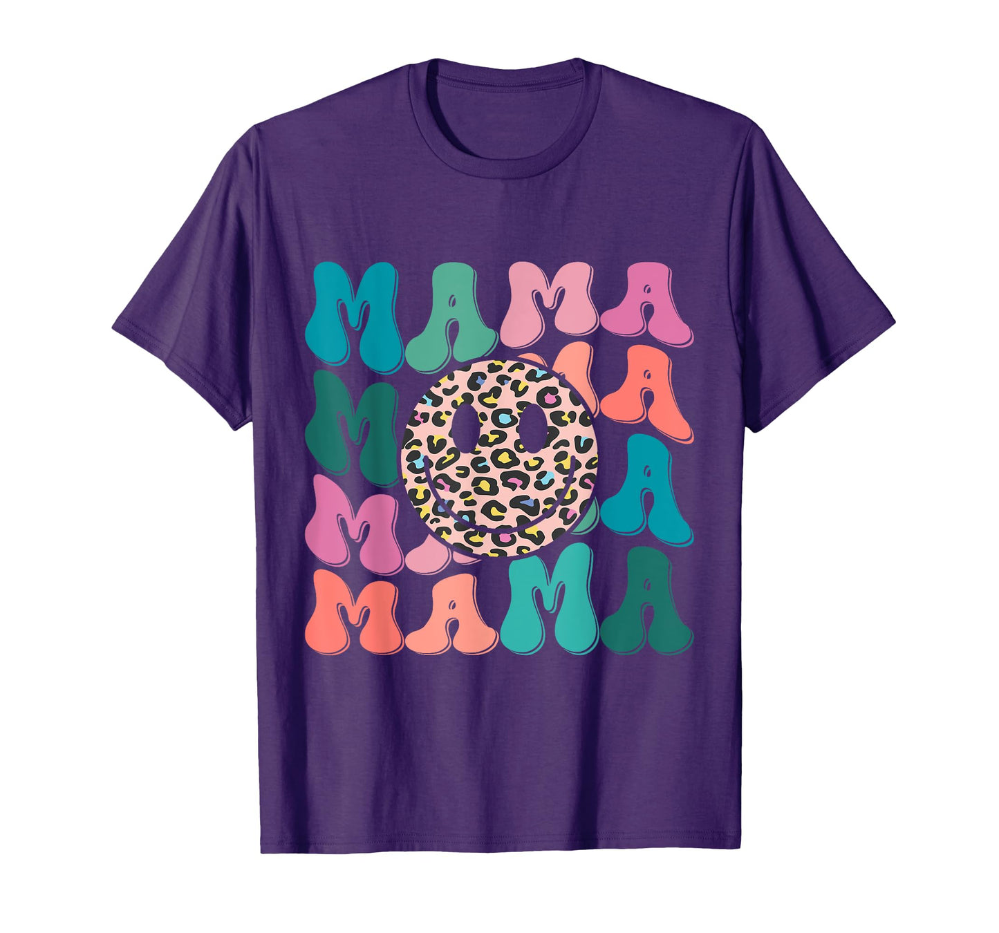 Retro Leopard Mama Groovy Face Trendy New Mom T-Shirt