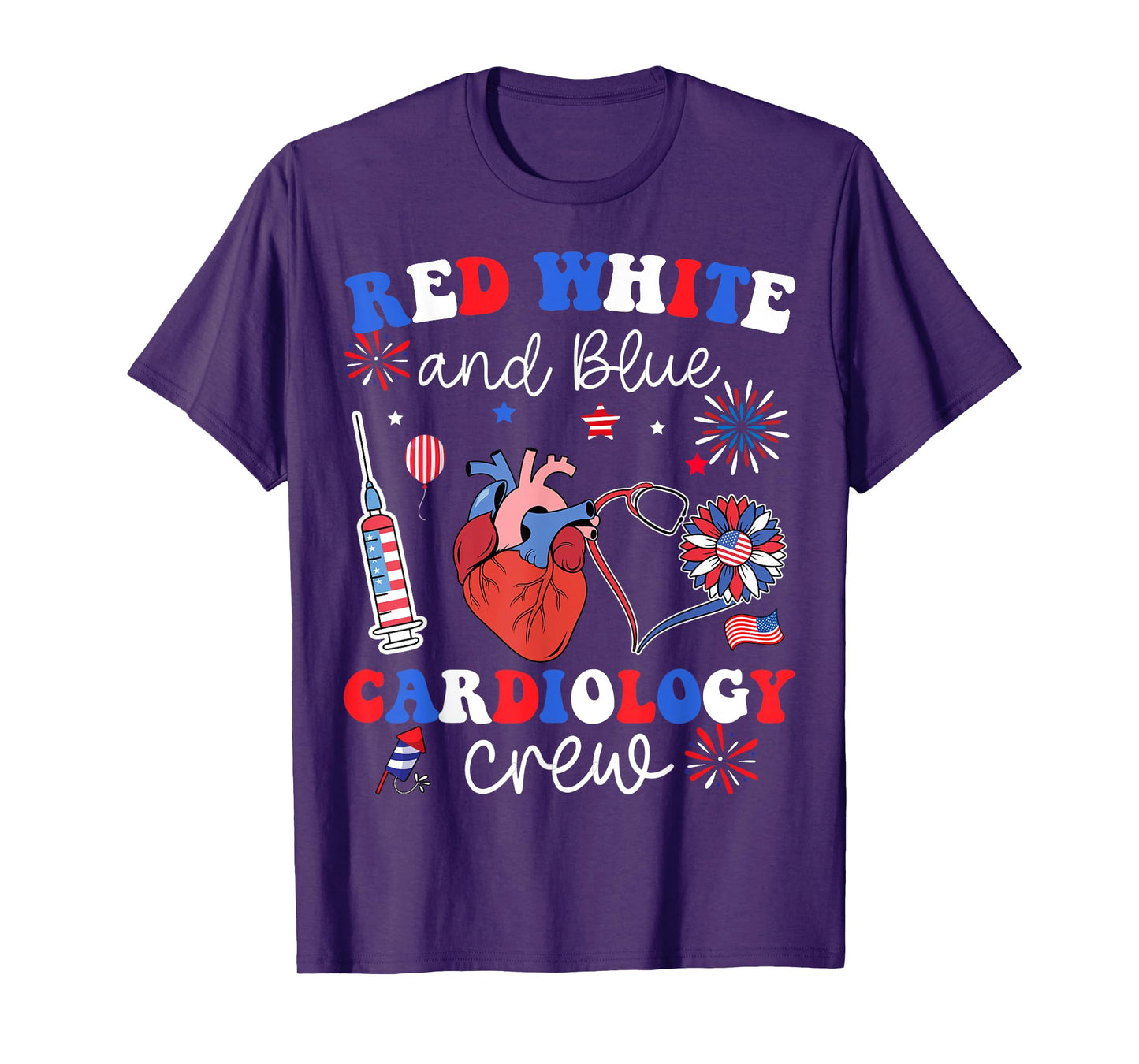 Red White & Blue Cardiology Crew Cardiac Nurse 4th of July T-Shirt