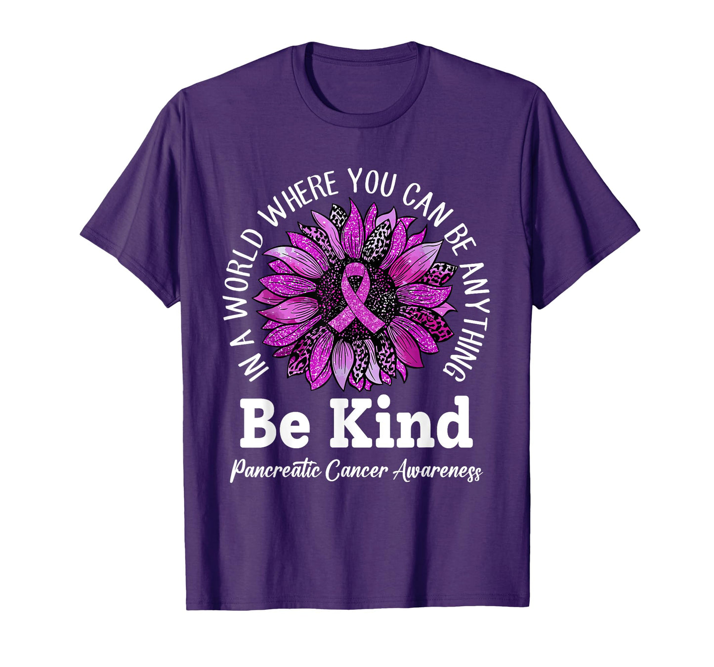 Be Kind Sunflower Ribbon Purple Pancreatic Cancer Awareness T-Shirt