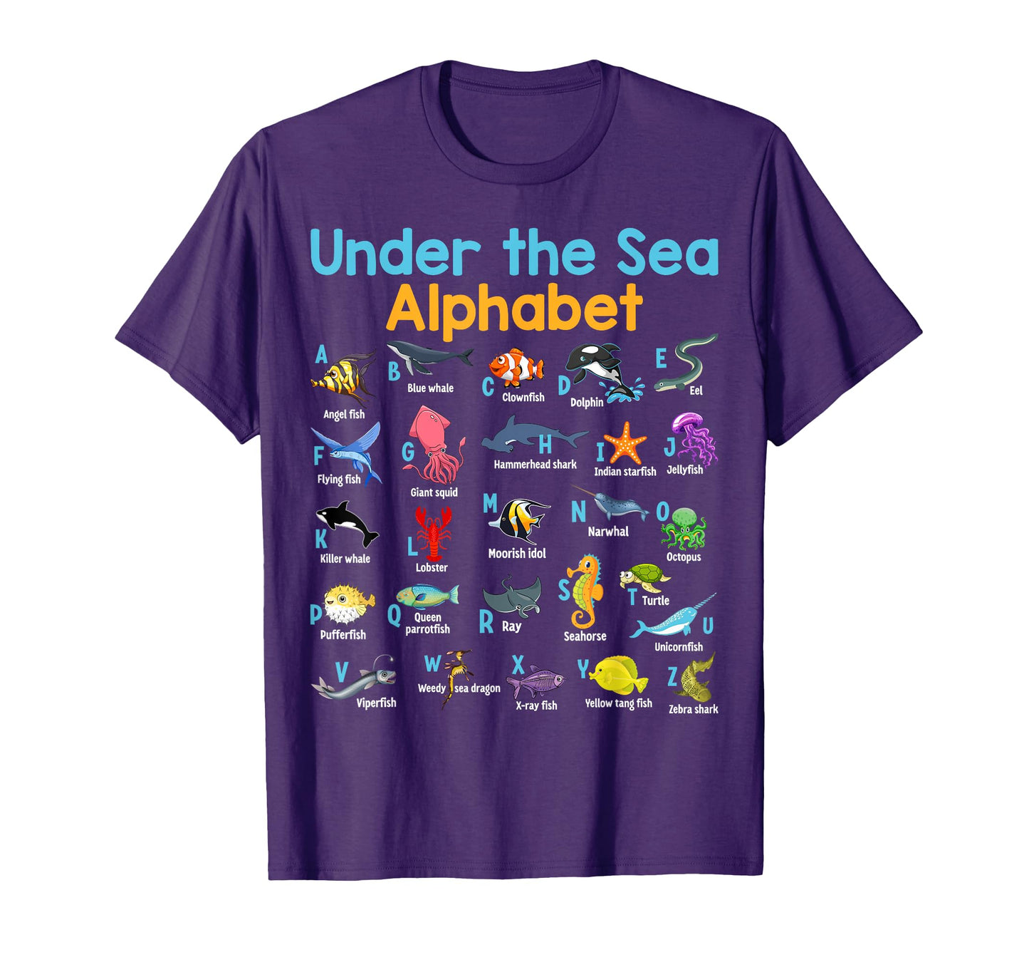 ABC Animals Under Water A-Z Types of Sea Animals Alphabet T-Shirt