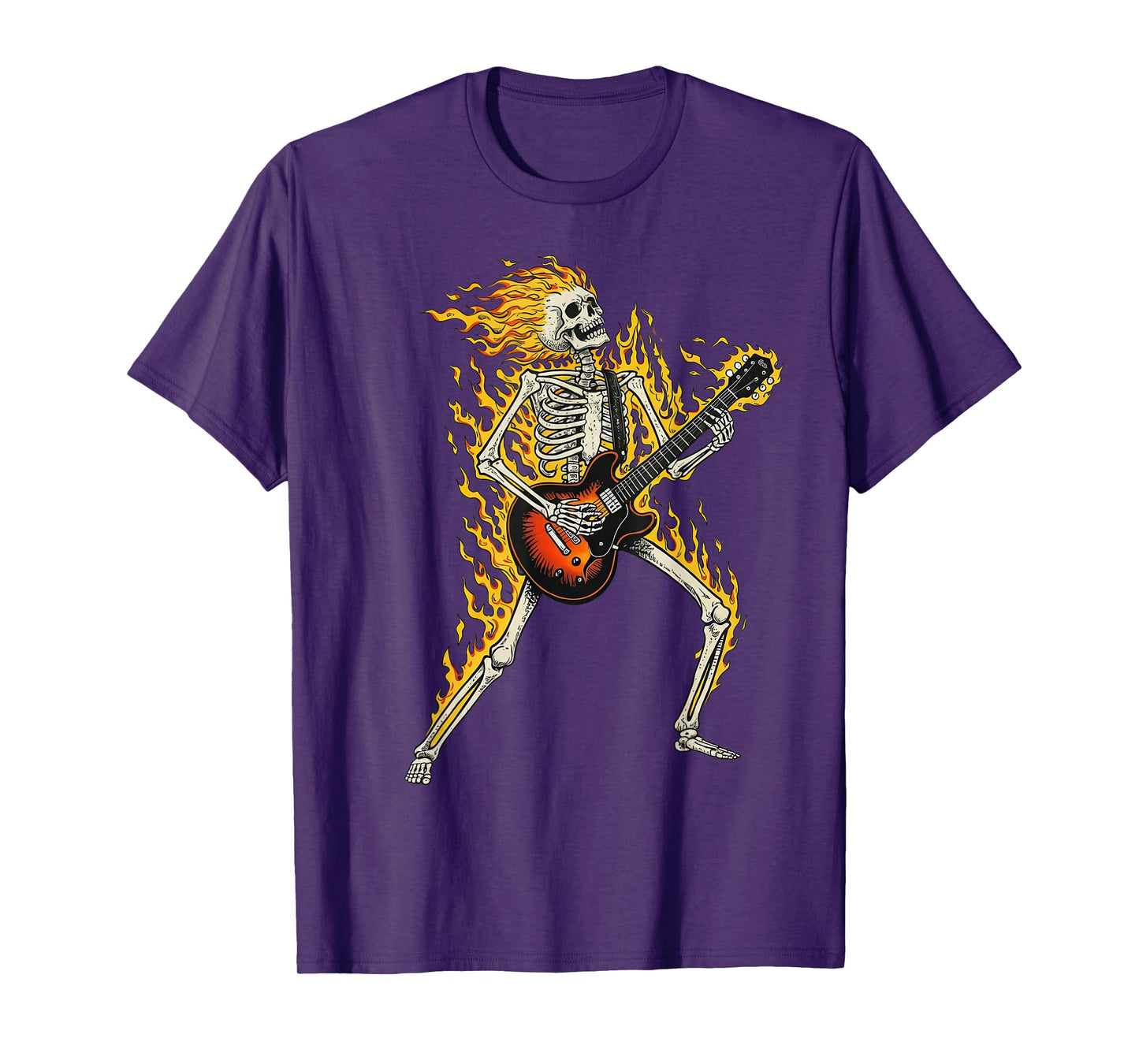 Flaming Skeleton Guitarist Punk Rock Halloween for Men Women T-Shirt