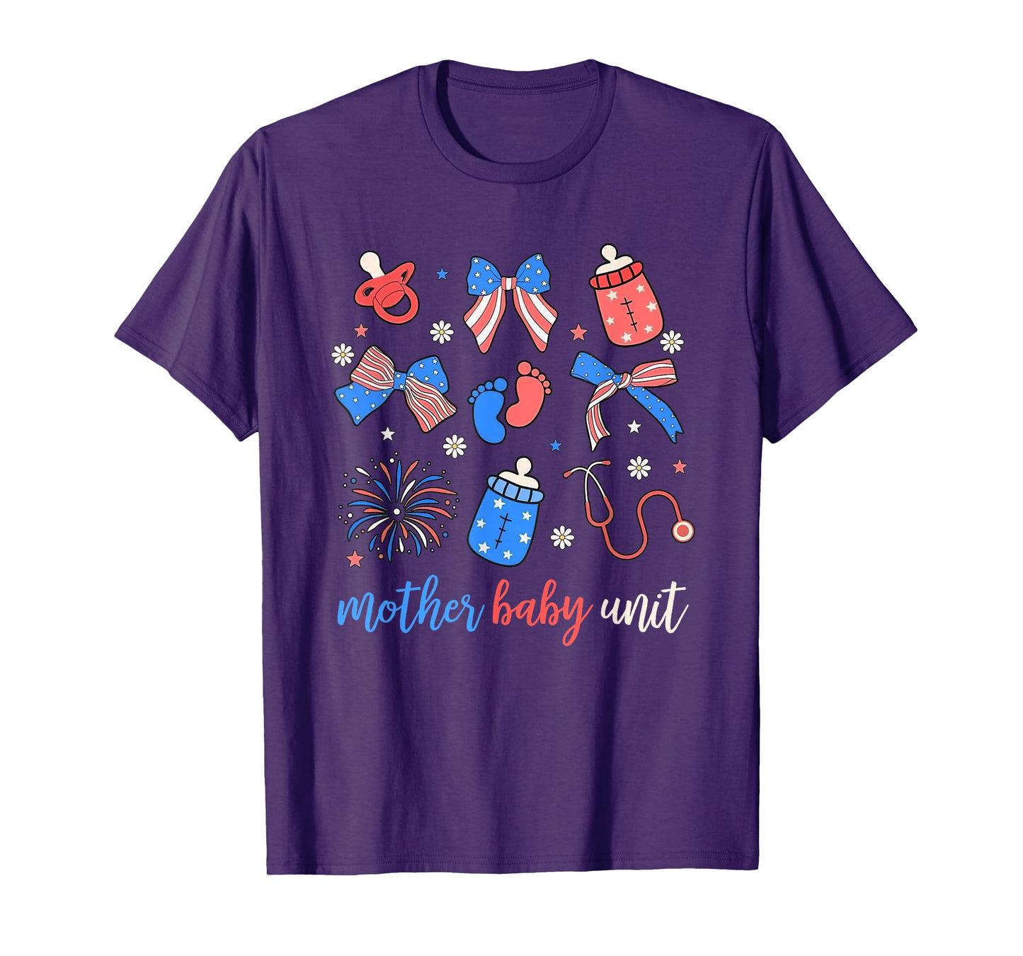 Mother Baby Unit Coquette Bow MBU Nurse Postpartum 4th July T-Shirt