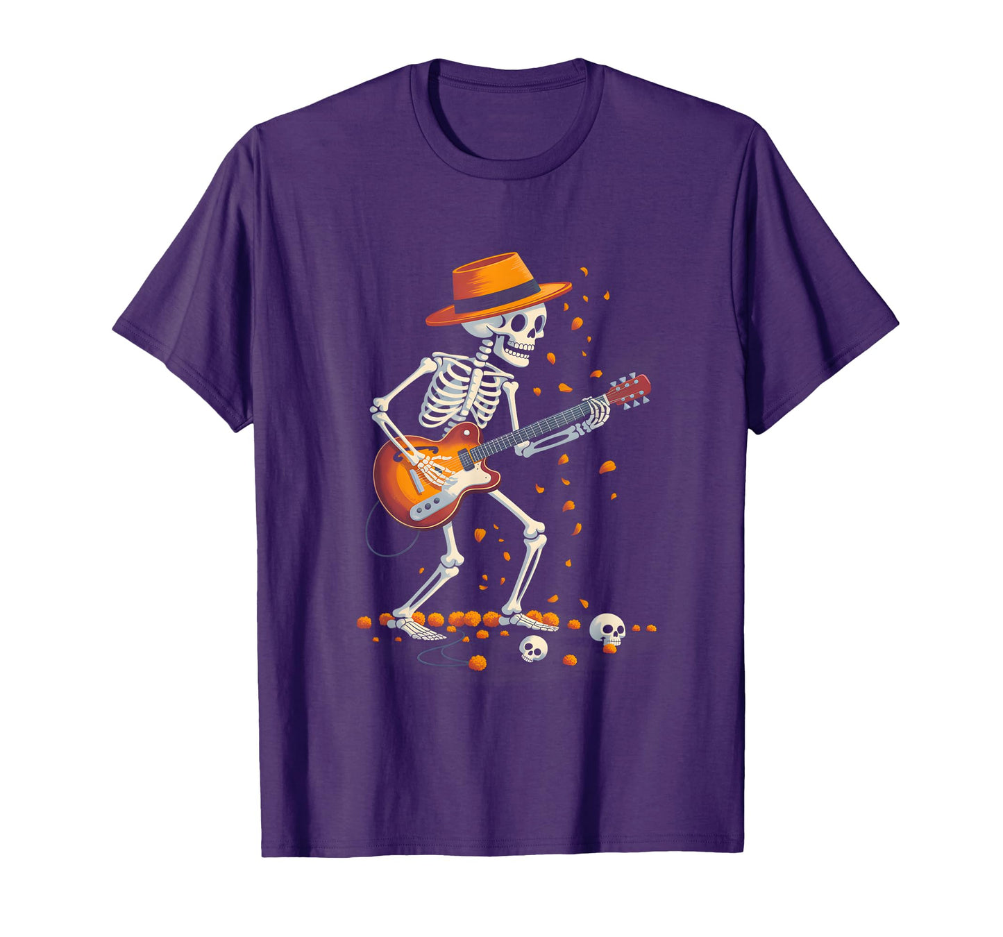 Skeleton Playing Electric Guitar Rock Halloween Boys Men T-Shirt