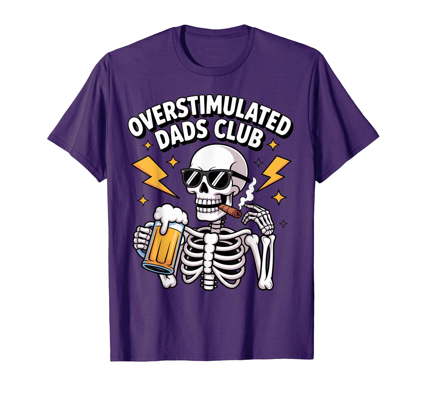 Overstimulated Dads Club Funny Groovy Skeleton Beer Design T-Shirt