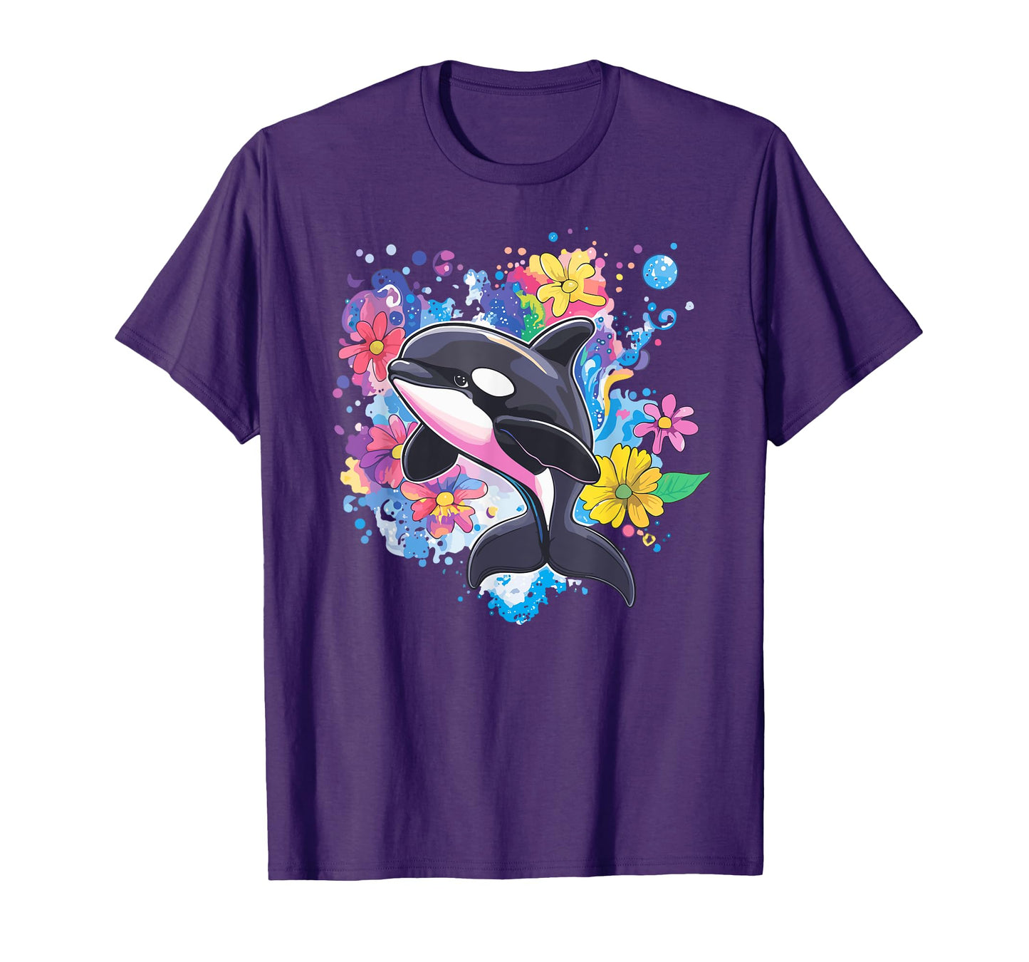 Orca Surrounded By Vibrant Blooms T-Shirt