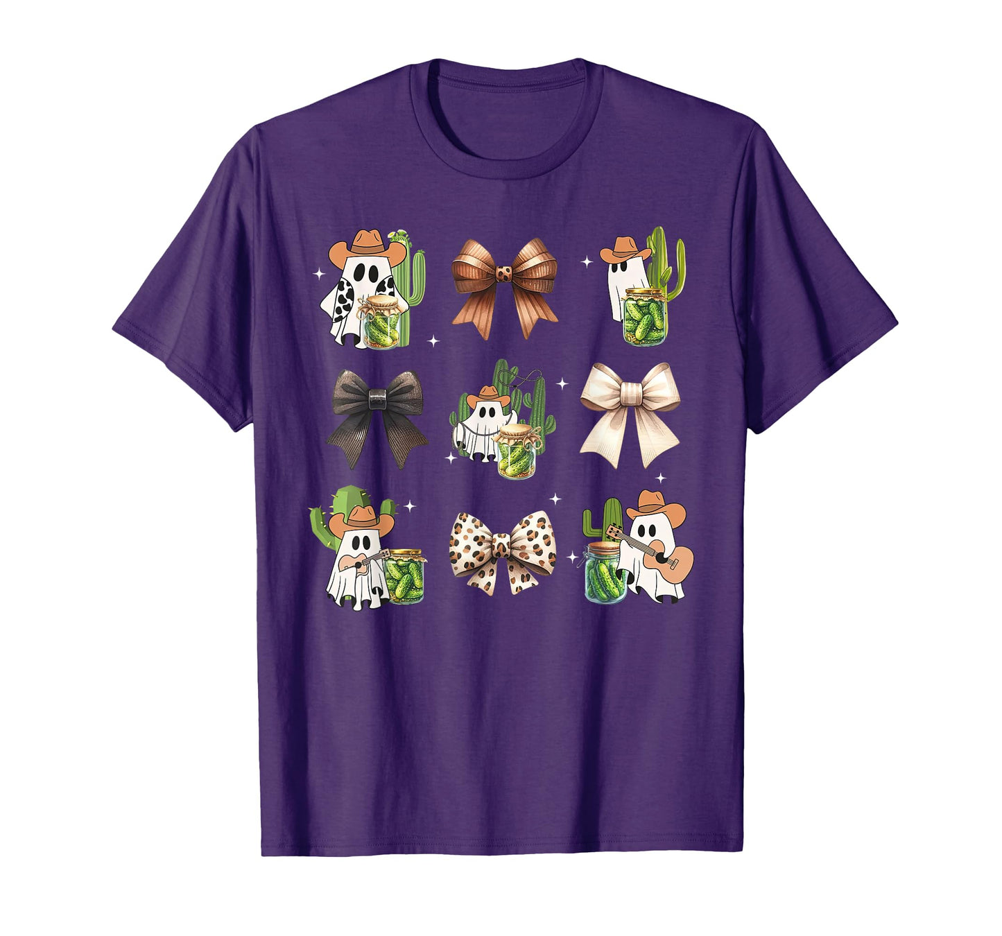 Cowboy Ghost Coquette Bow Pickle Garden Western Halloween T-Shirt