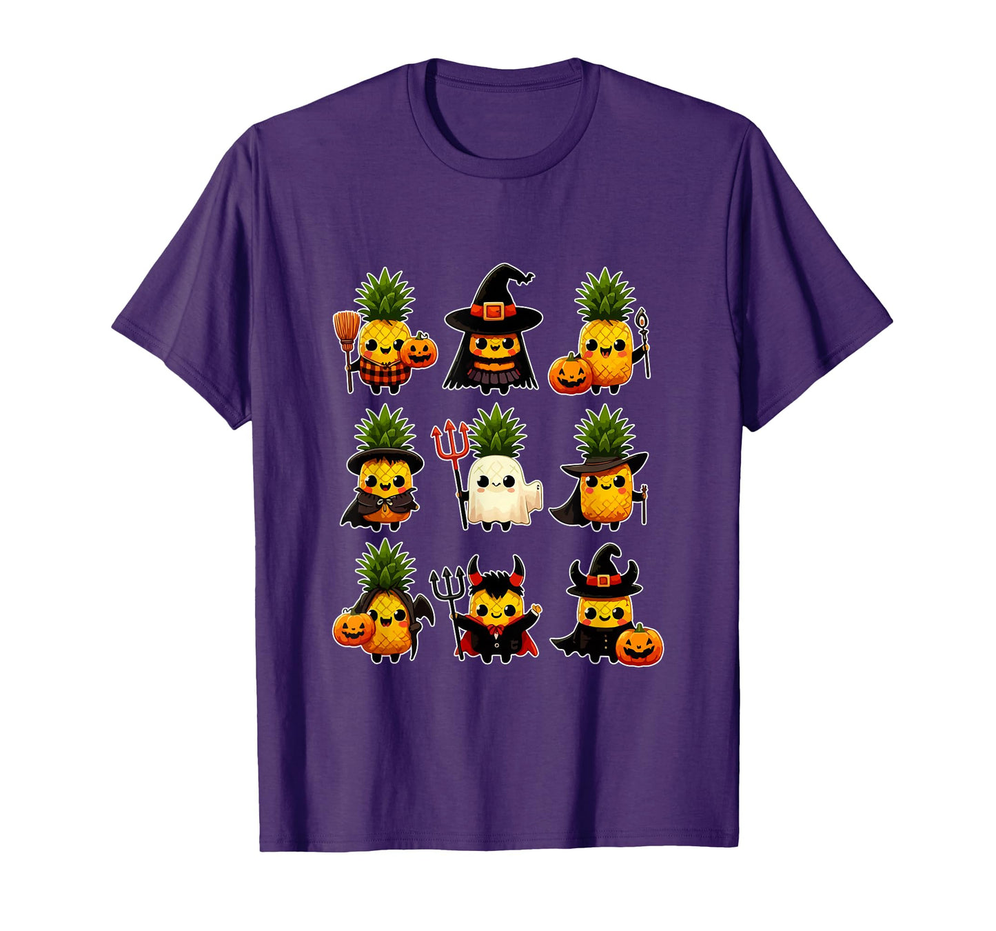 Group Pineapples Cosplay Witch Boo Ghosts Halloween Vegan T-Shirt
