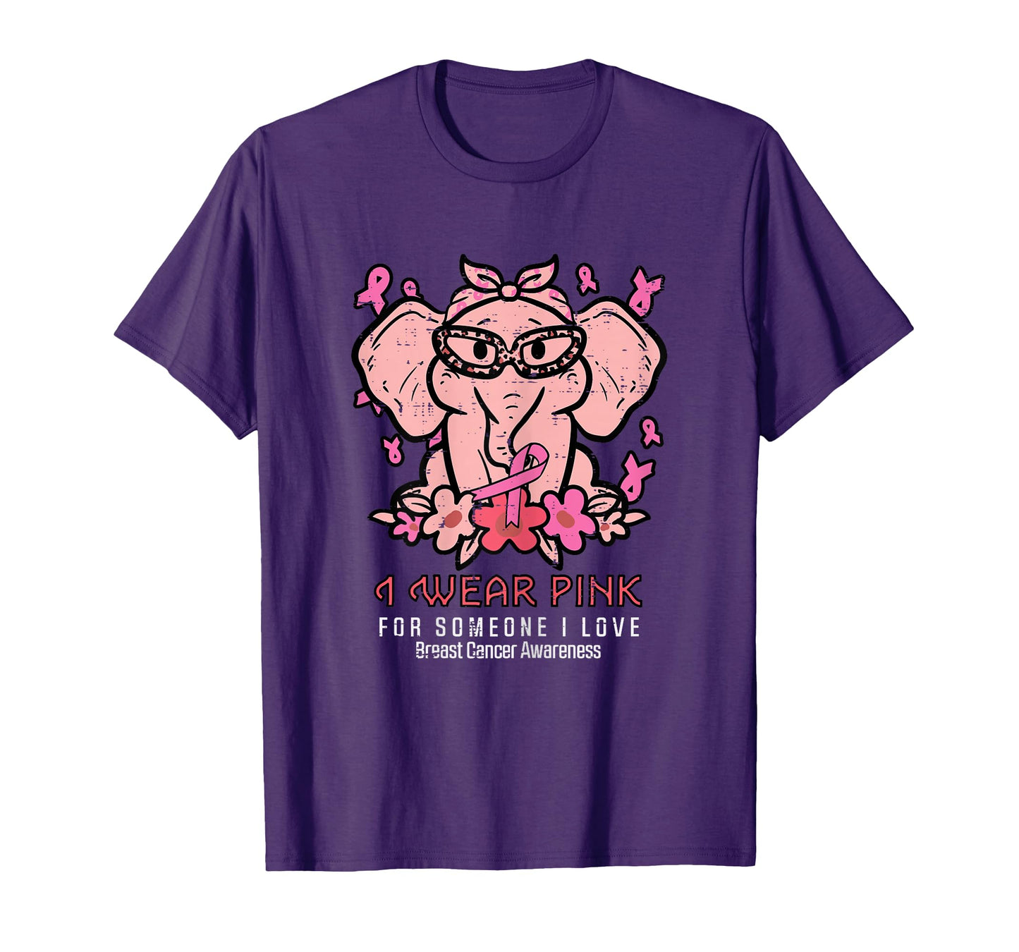 Breast Cancer Pink For Someone I Love Awareness Elephant T-Shirt