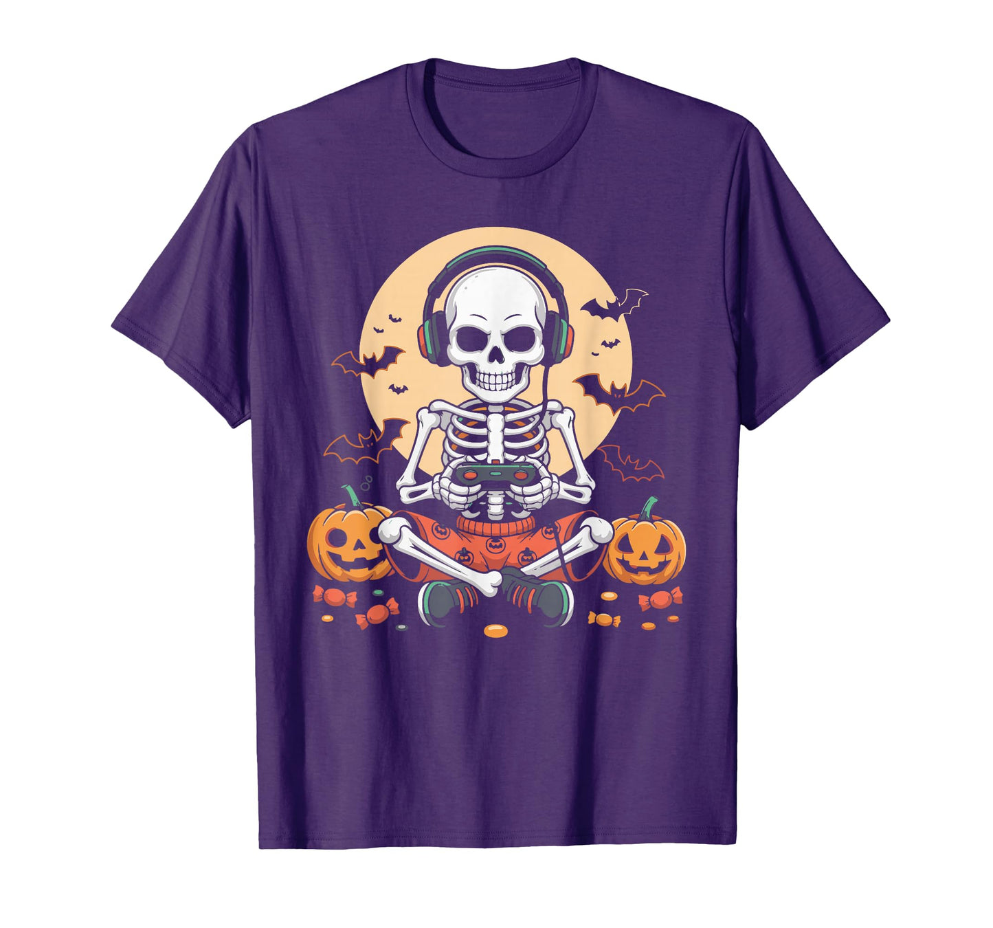Skeleton Gamer Headphone Cool Halloween Gaming Boys Kids Men T-Shirt