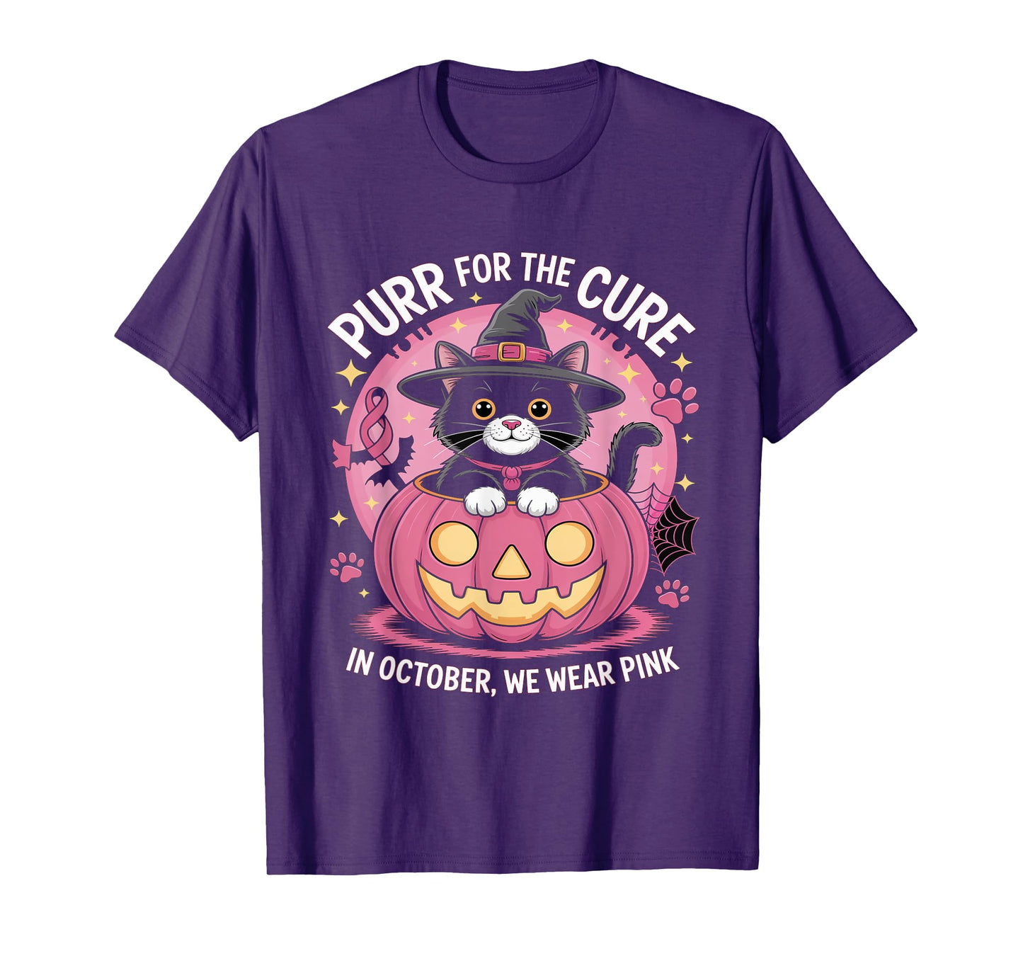 Cute Witch Cat Pink Pumpkin October We Wear Pink T-Shirt