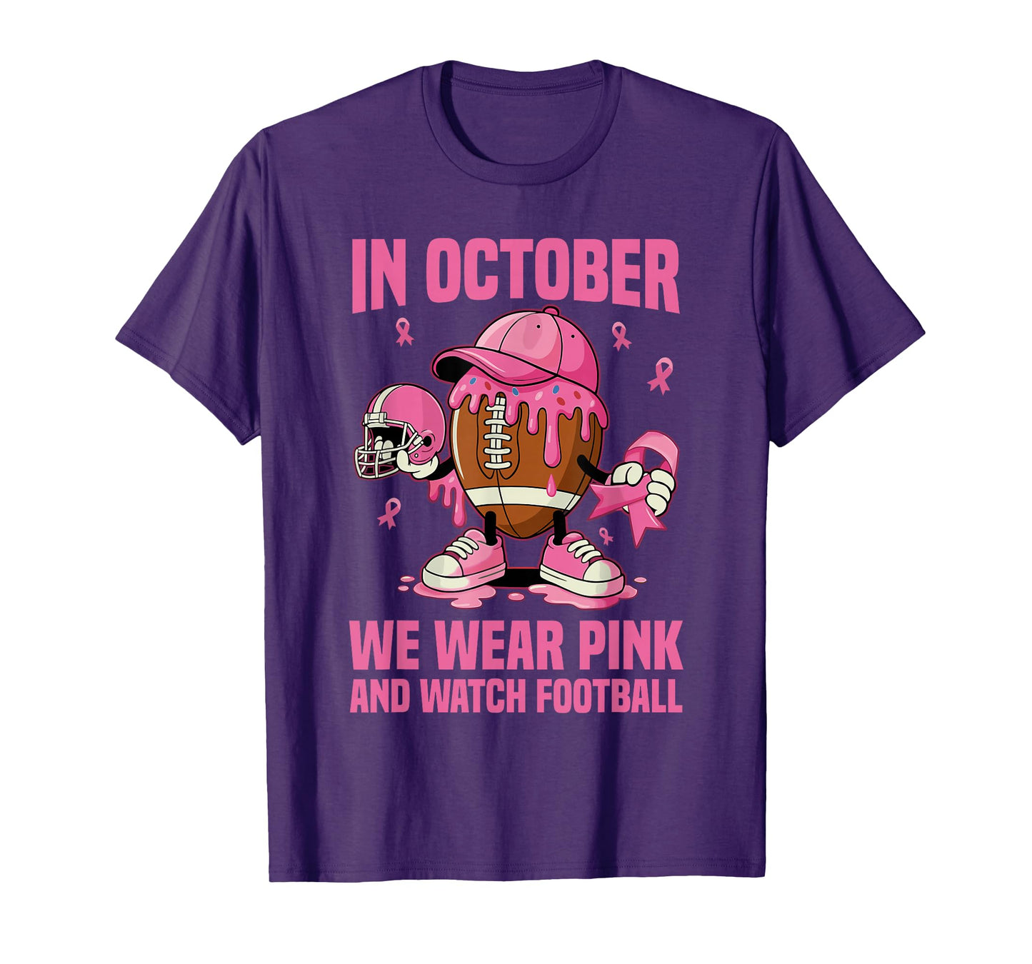 Breast Cancer Awareness Football in October We Wear Pink T-Shirt