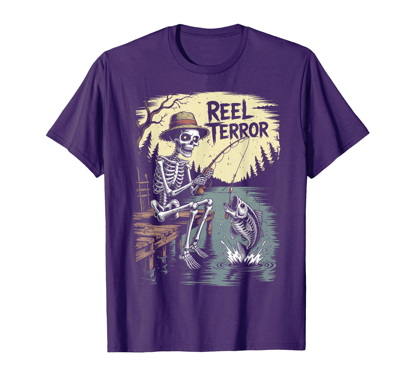 Youth Boy Bass Fishing Skeleton Halloween Funny Fisherman T-Shirt