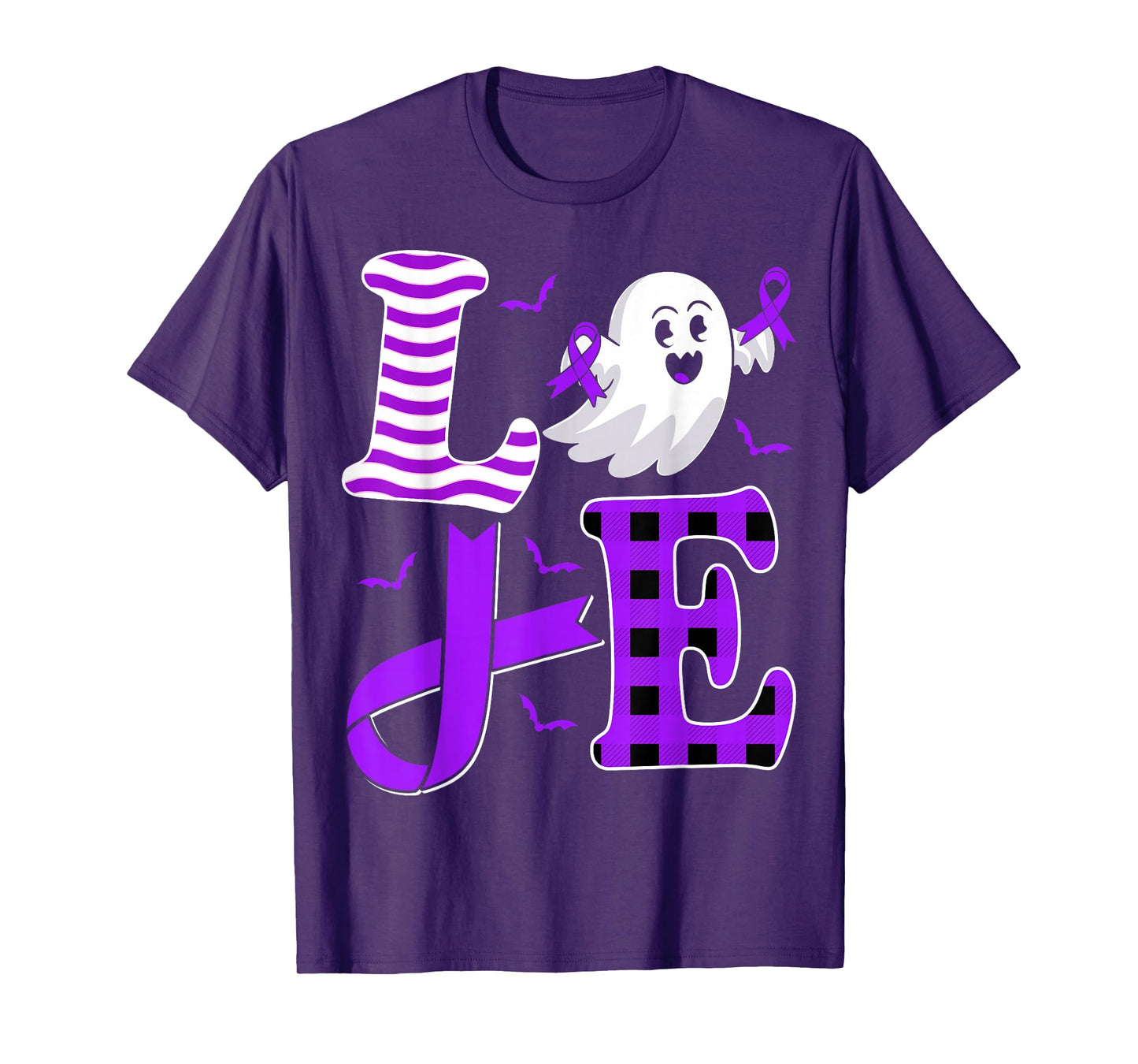 Halloween Pancreatic Cancer Awareness Love Purple Ribbon T-Shirt