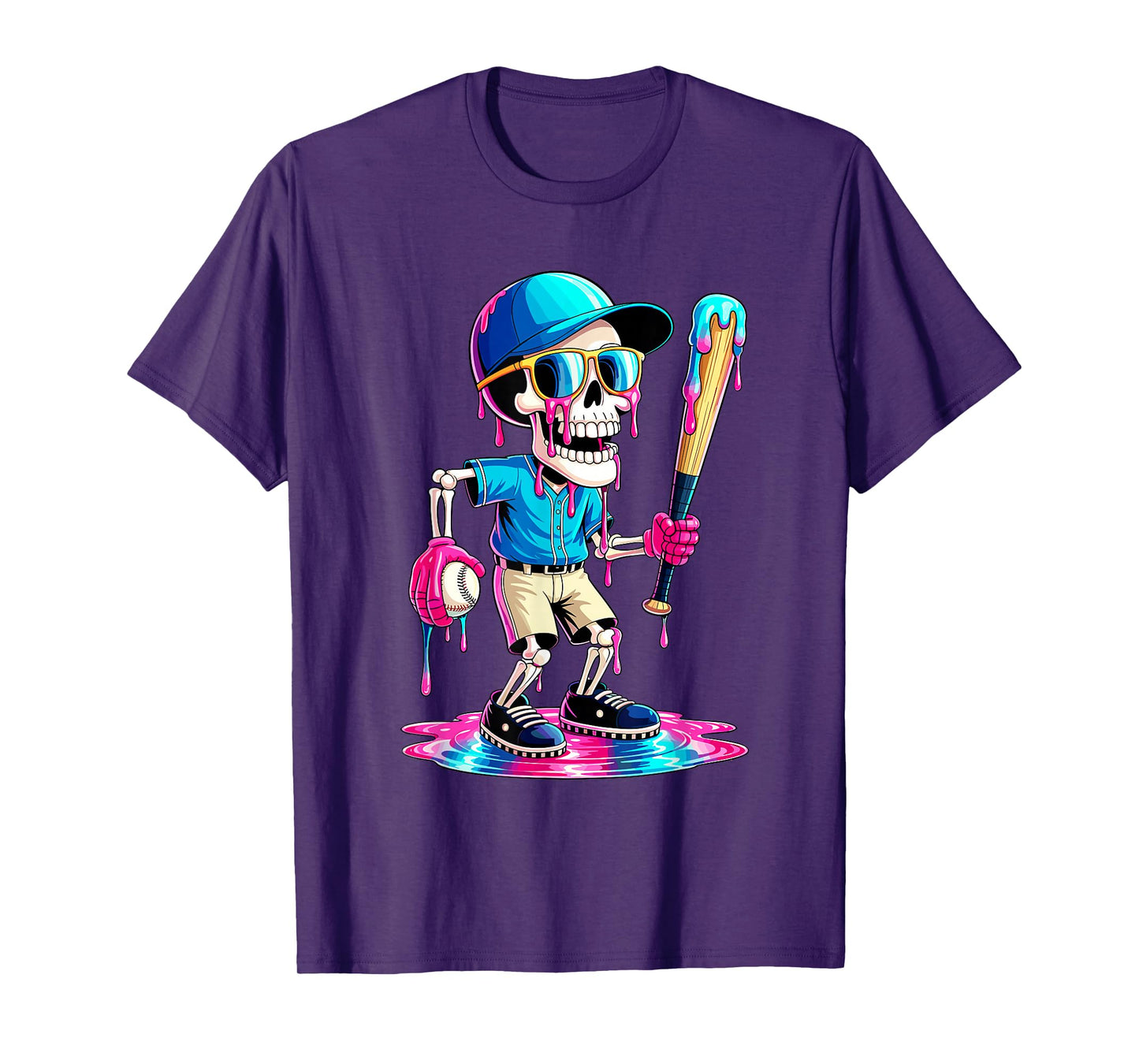 Funny Skeleton Baseball Ice Cream Drip Boys Youth Kids T-Shirt