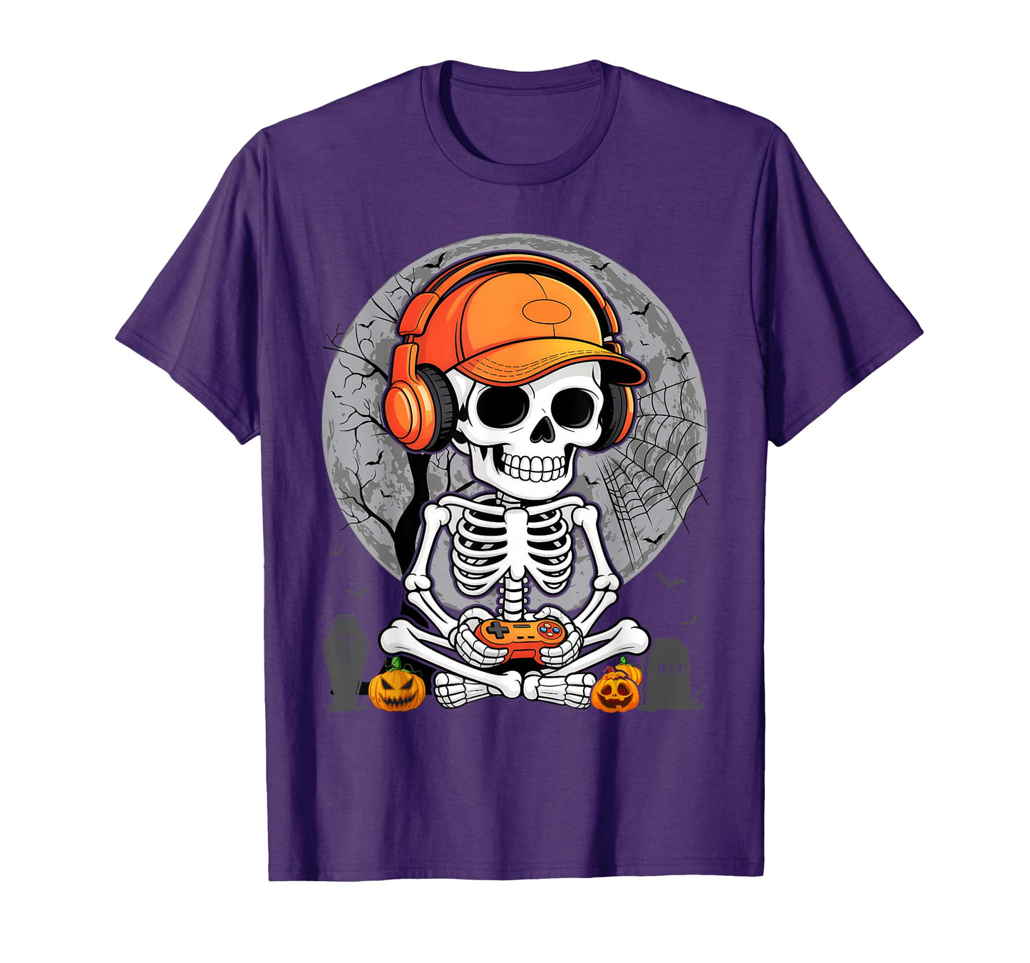 Halloween Skeleton Gamer Video Gaming Boys Men Kids Teens T-Shirt