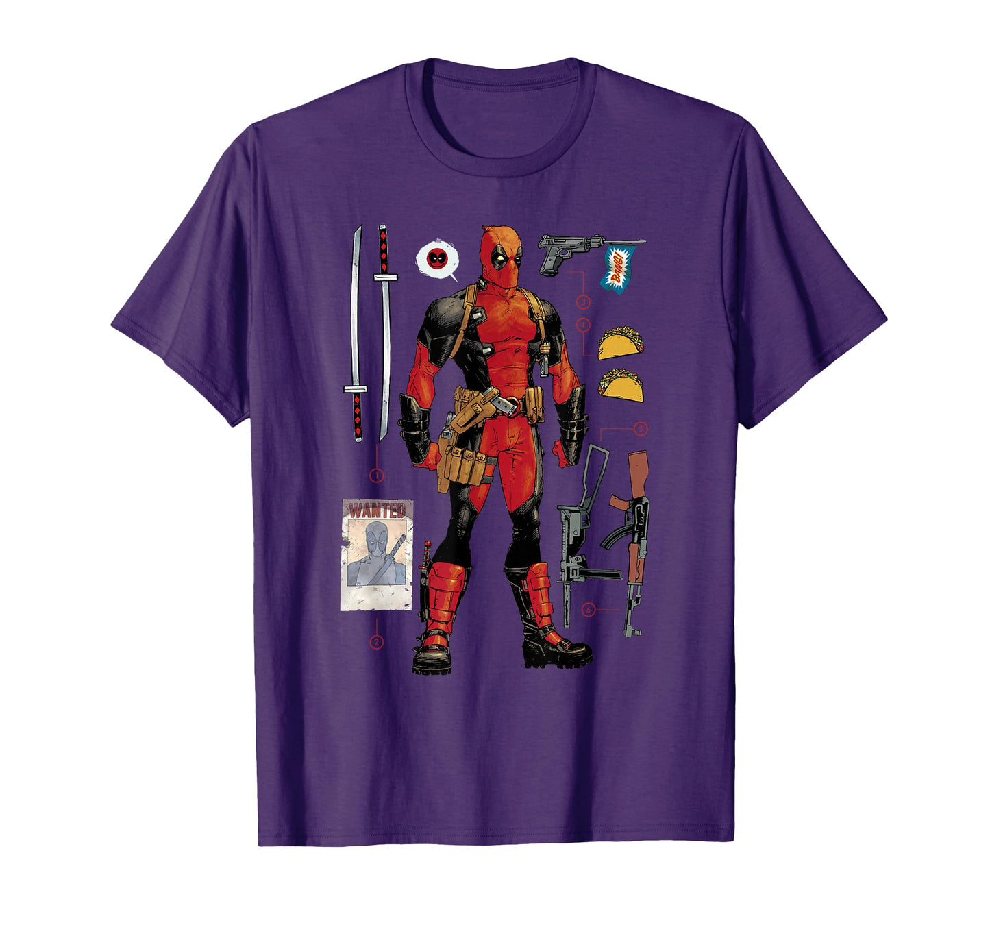 Marvel Deadpool Weapons & Accessories Collection Comic Icon T-Shirt