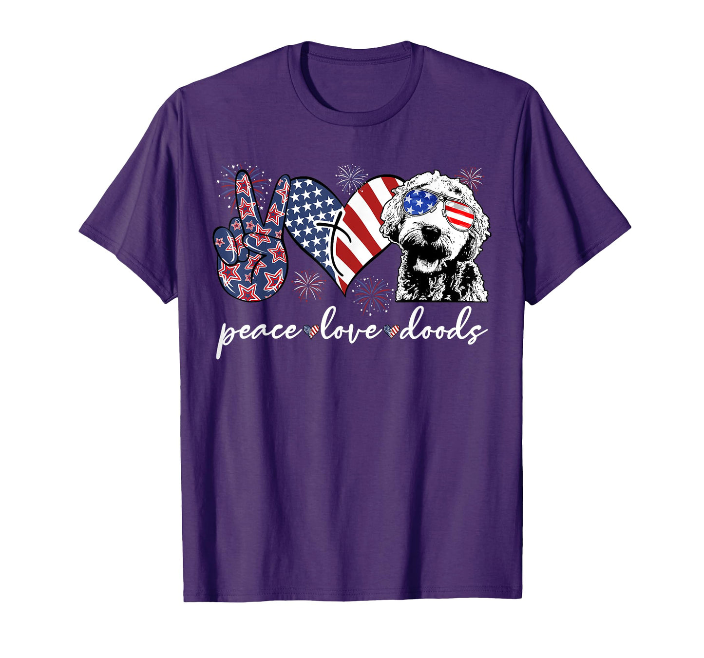 Peace Love Doods Goldendoodle USA Flag Doodle 4th of July T-Shirt for Women Men