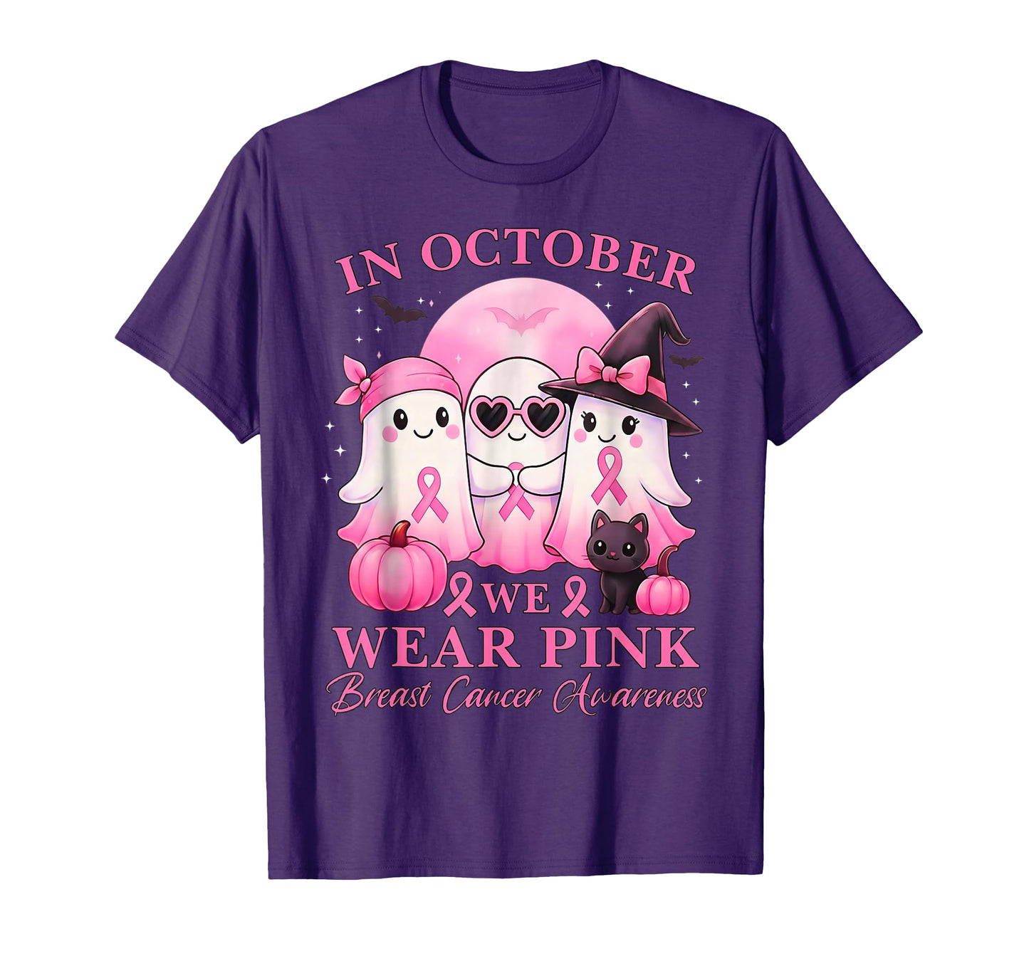 in October We Wear Pink Ghost Squad Breast Cancer Awareness T-Shirt