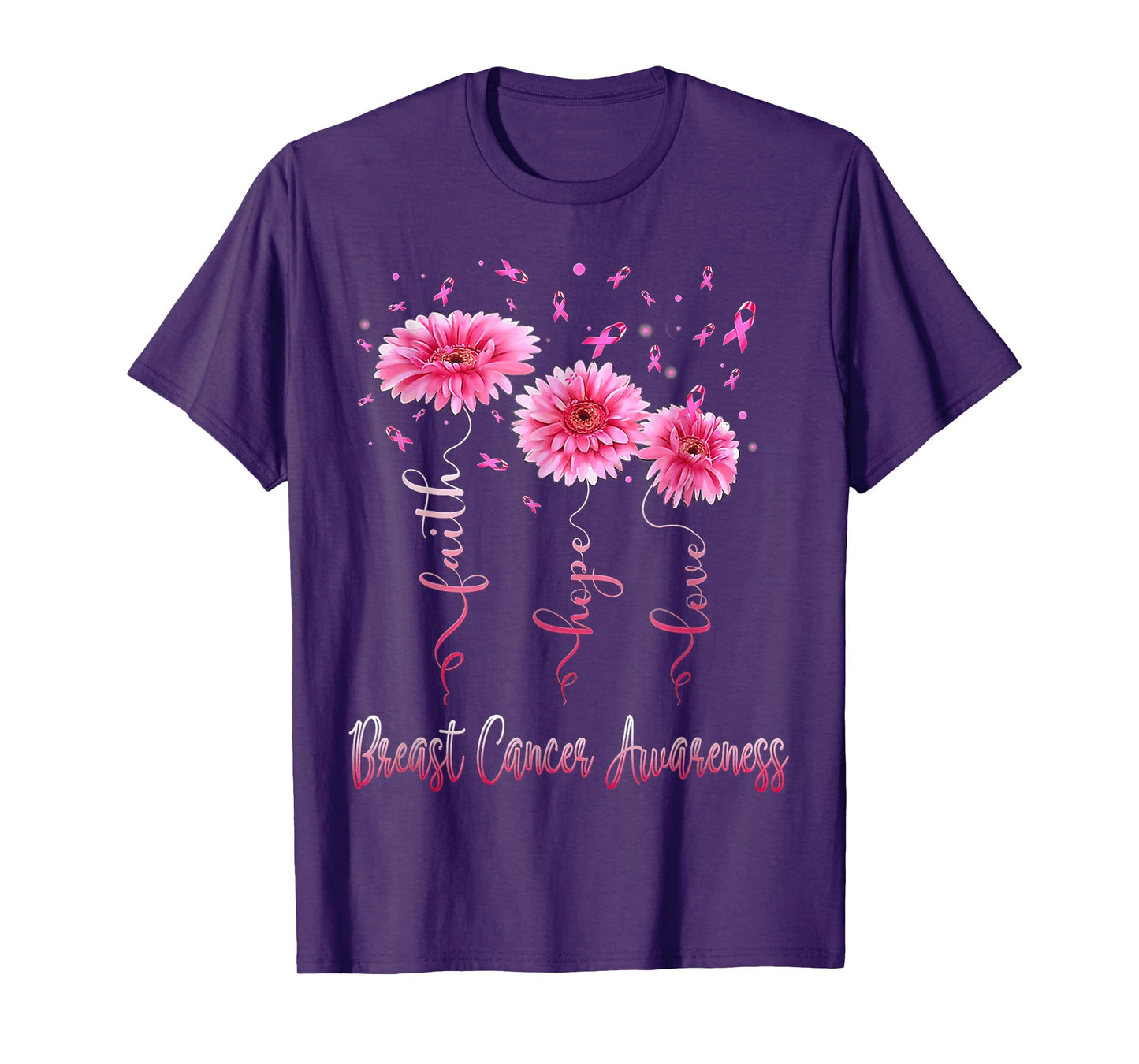 Faith Hope Love Pink Daisy Flower Breast Cancer Awareness T-Shirt