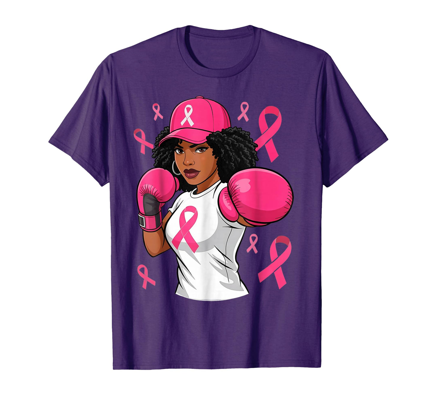 Women Black African American Breast Cancer Afro Pink Ribbon T-Shirt