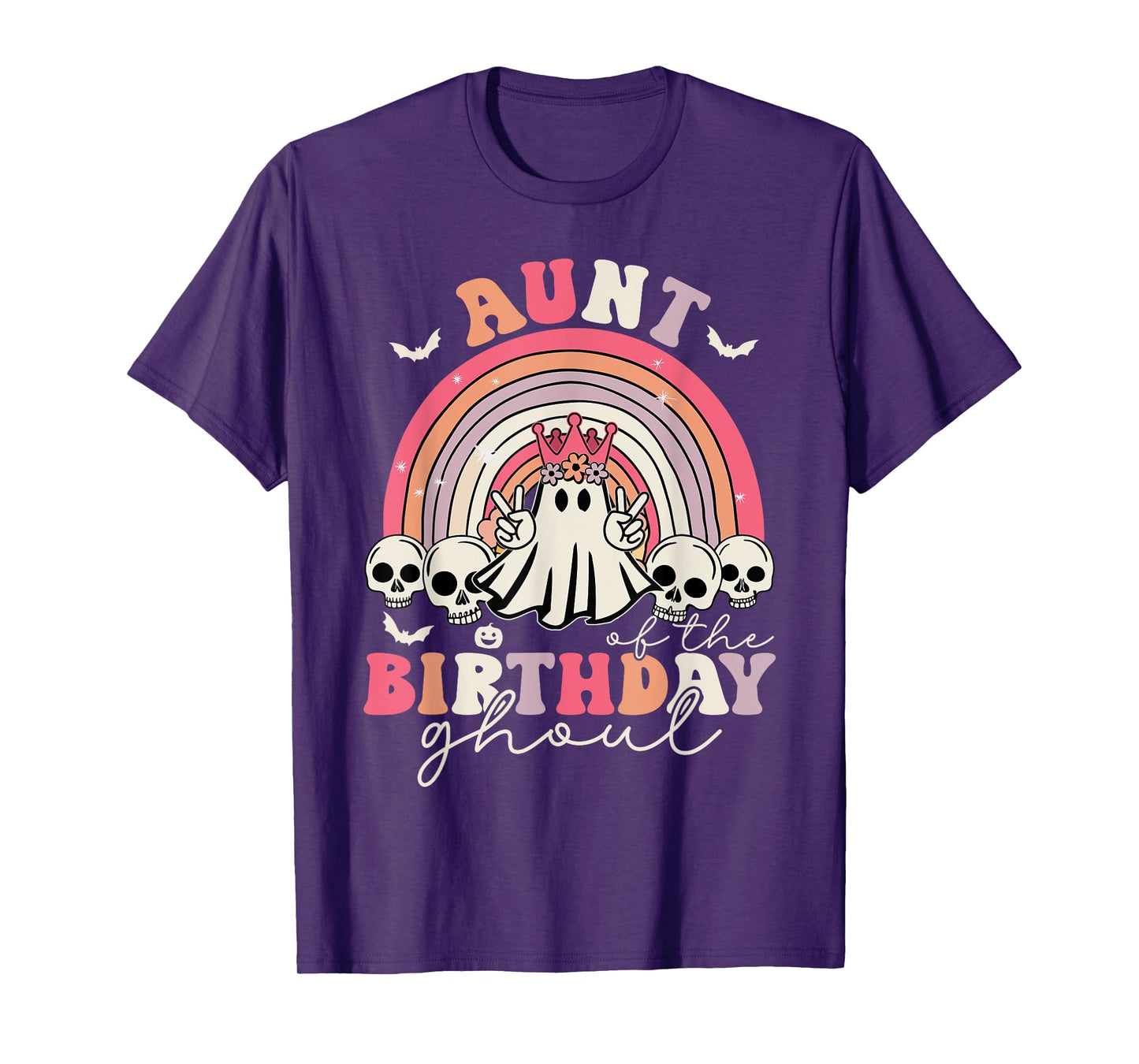 Aunt Of The Birthday Ghoul Rainbow Ghost Halloween Bday T-Shirt