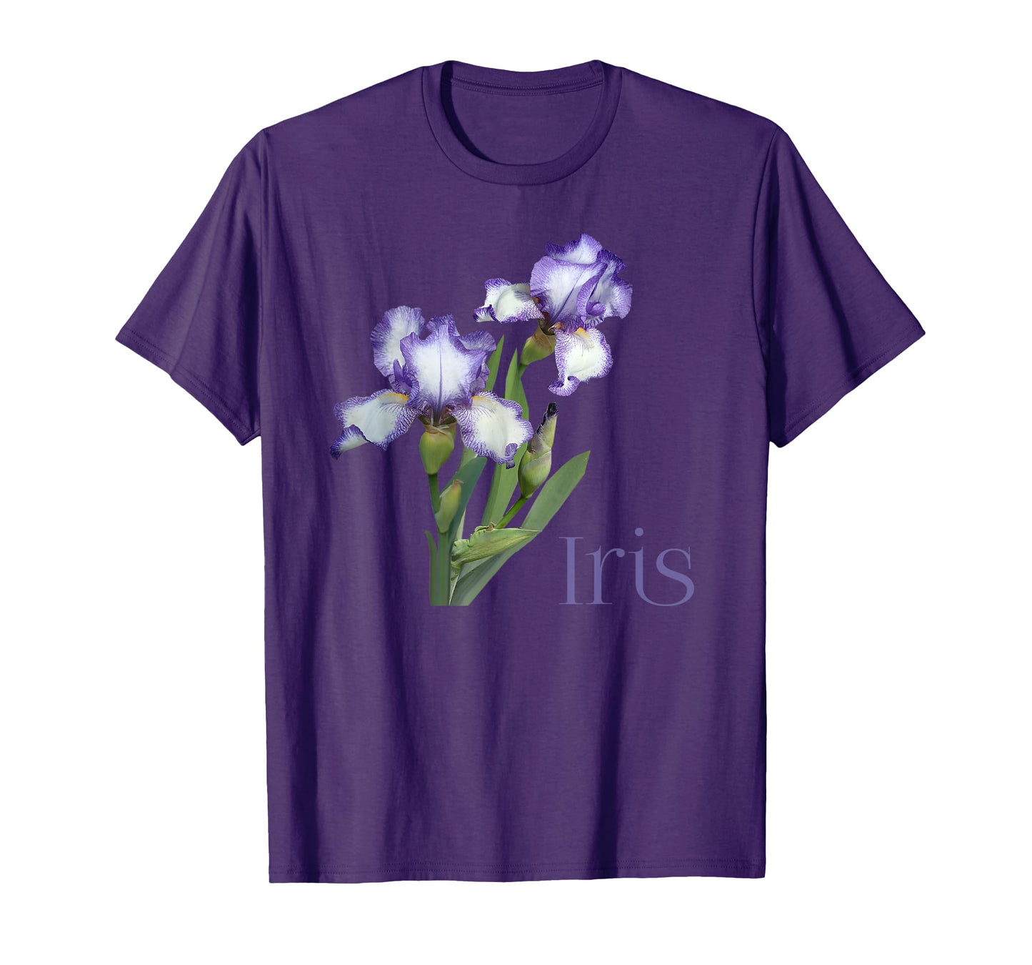 Iris Purple and White Iris Botanical Flower T-Shirt