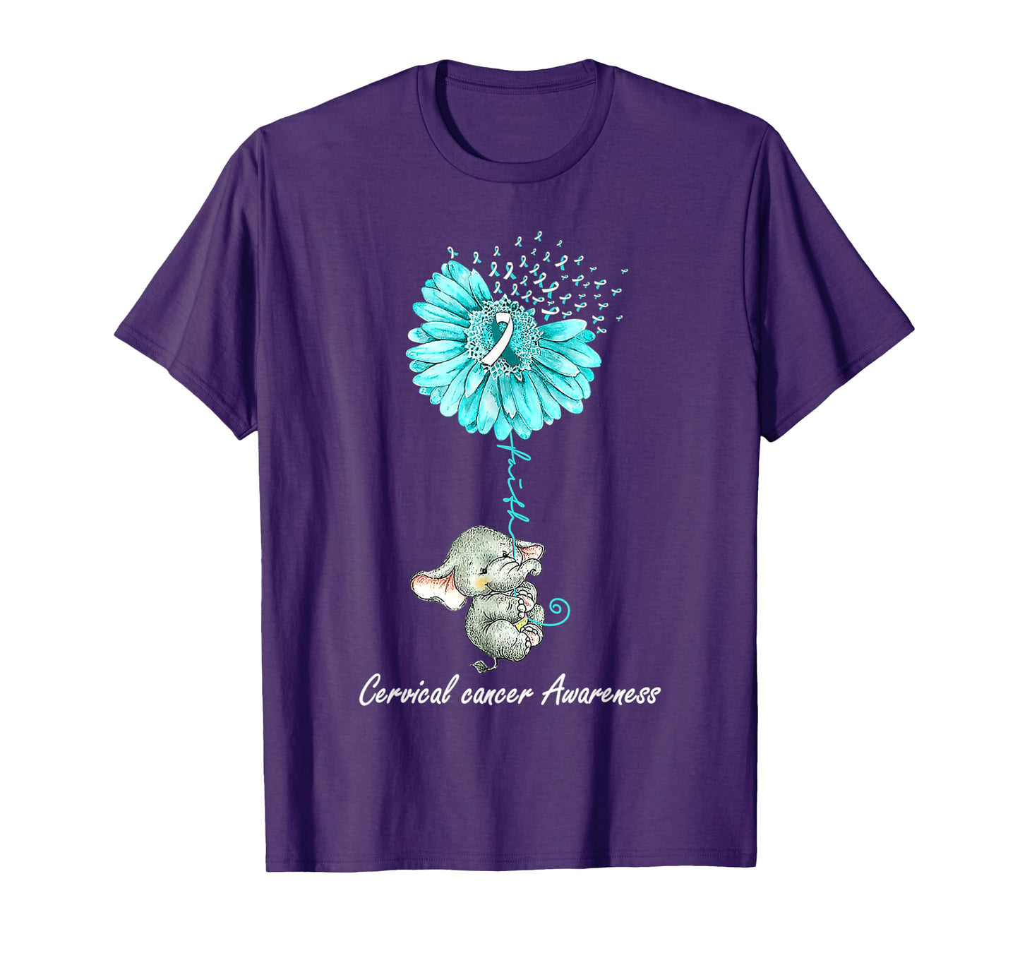Teal Sunflower Elephant Cervical Cancer Awareness Gift T-Shirt