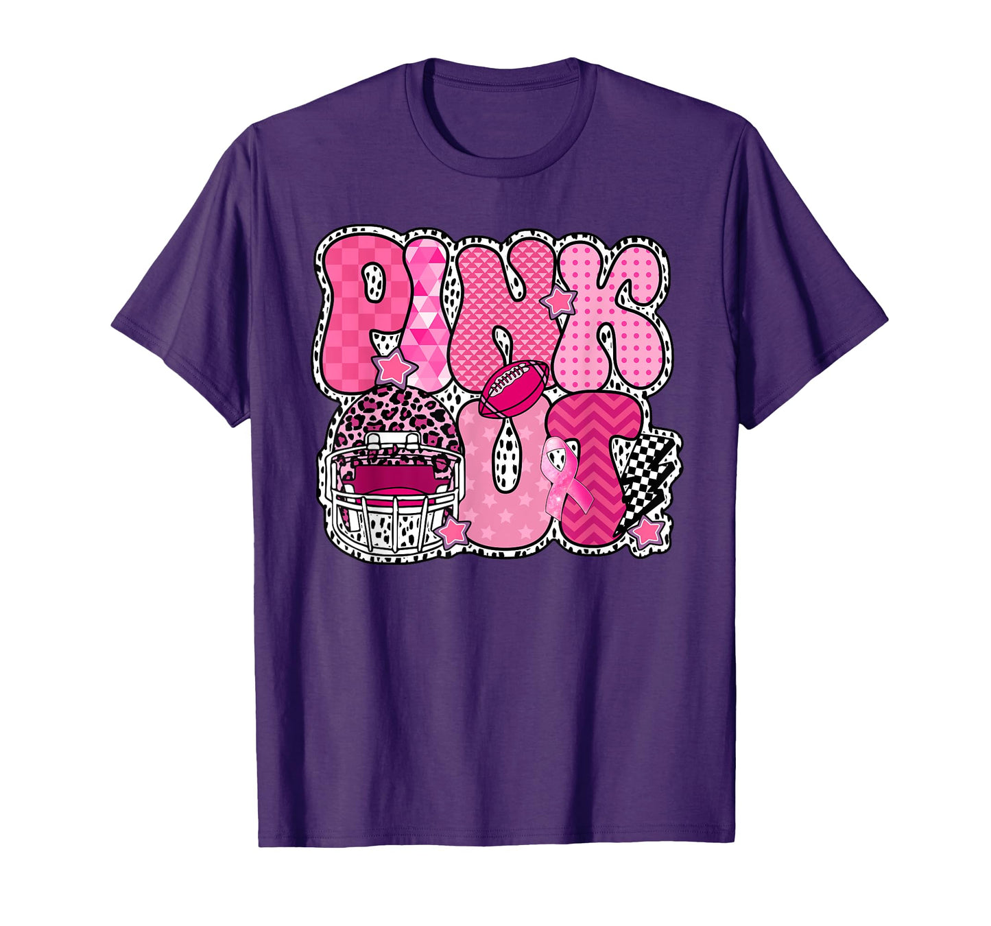 Pink Out Football Pink Ribbon Breast Cancer Awareness Women T-Shirt