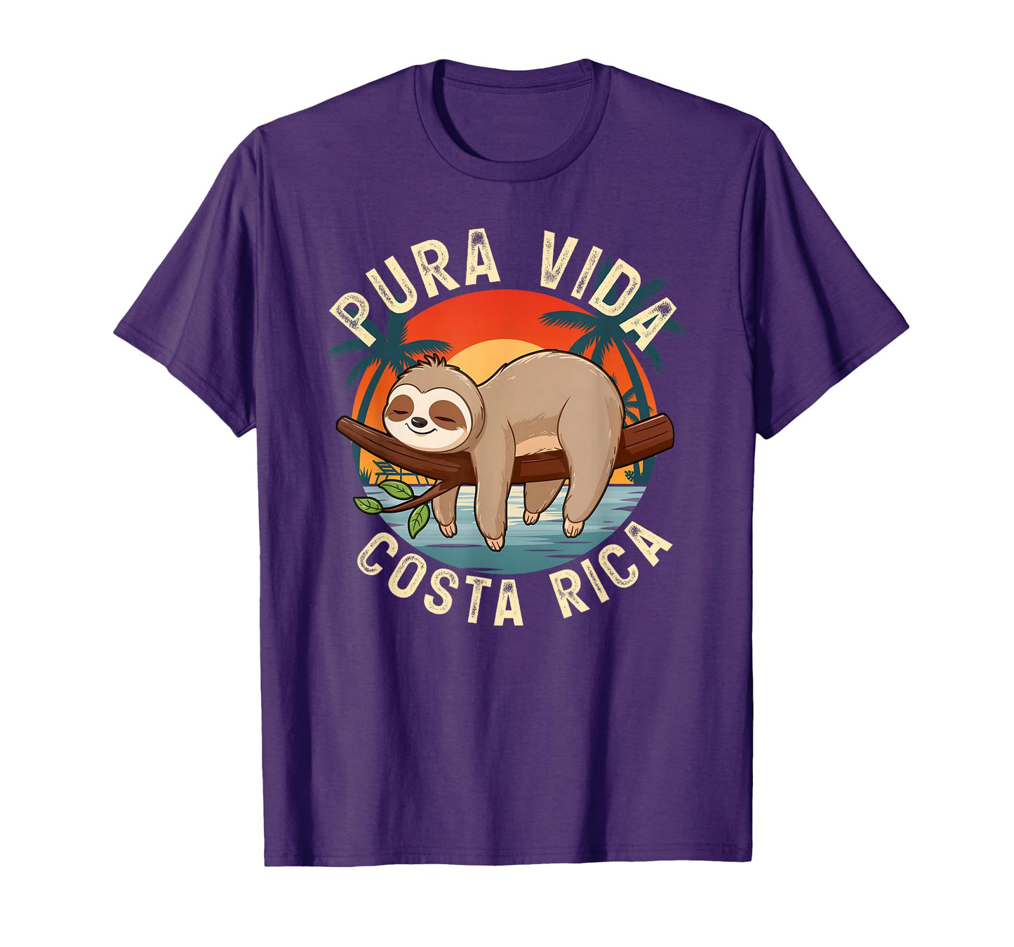 Tropical Sunset Nature Sloth Costa Rica Pura Vida Beach T-Shirt
