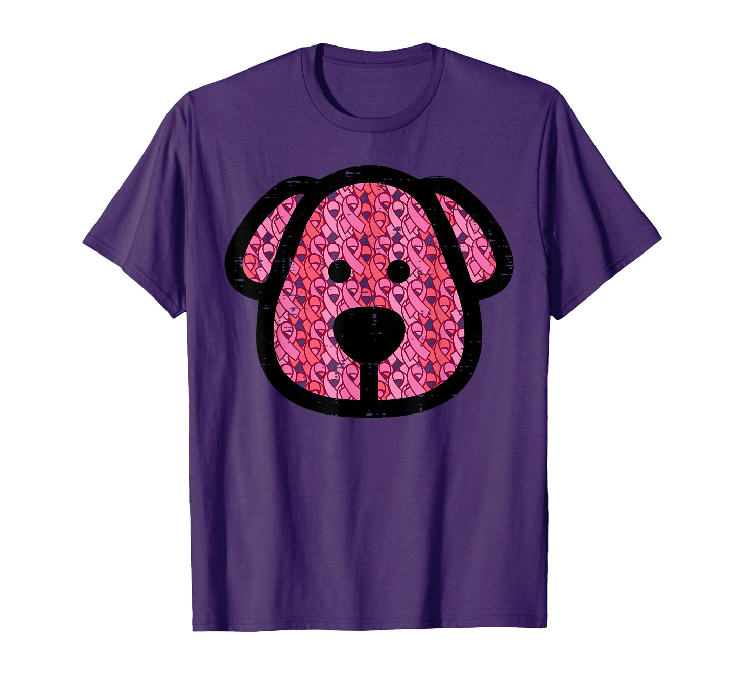 Breast Cancer Dog Face Pink Ribbons Awareness Women Kids Men T-Shirt