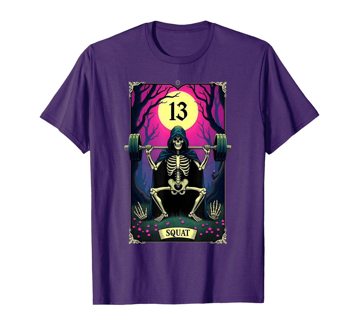 Gothic Tarot Card Skeleton Squat Weightlifting T-Shirt