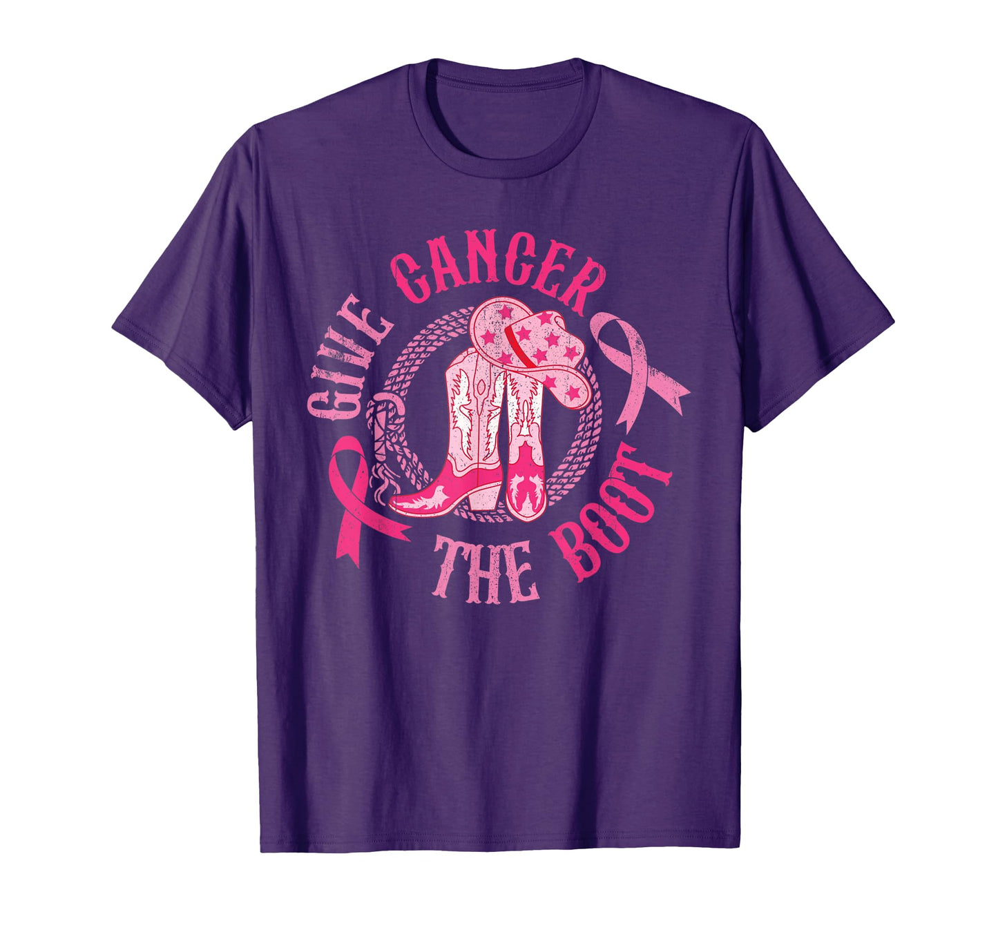 Give Breast Cancer The Boot Cowgirl Cancer Awareness Ribbon T-Shirt