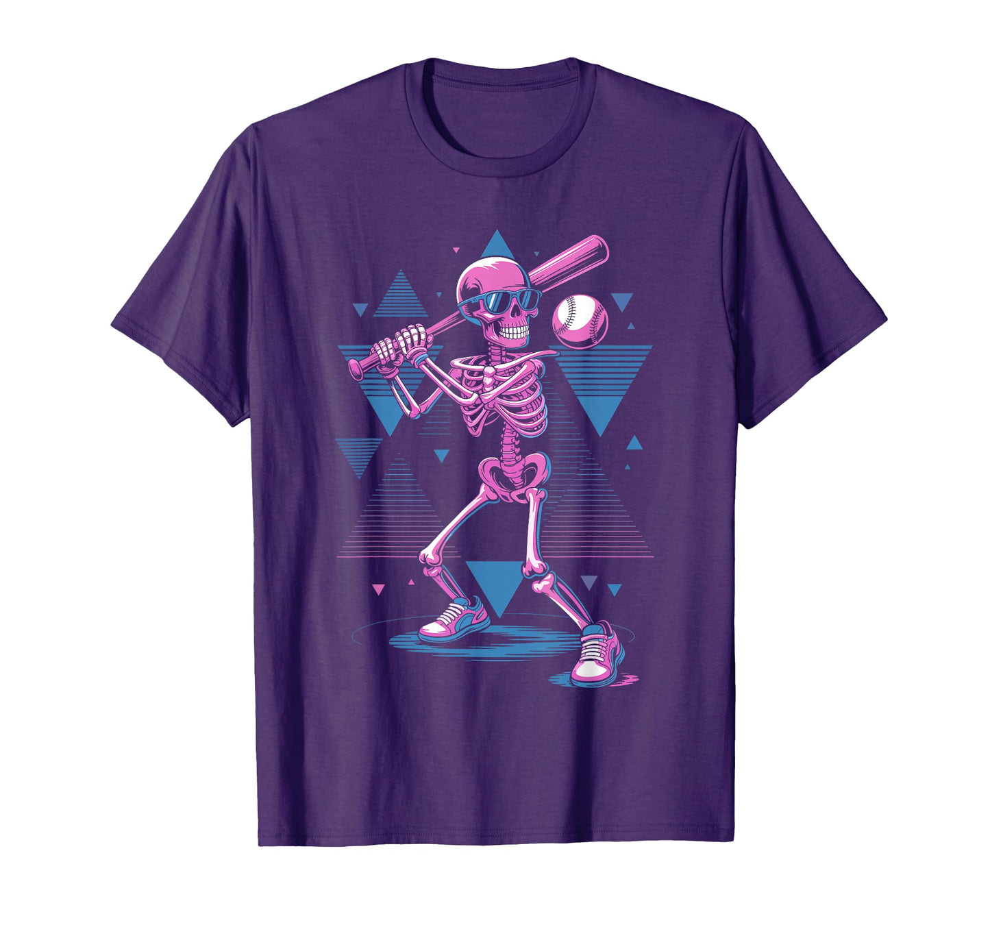 Retro 80s Skeleton Baseball Graphic Vaporwave Batter T-Shirt