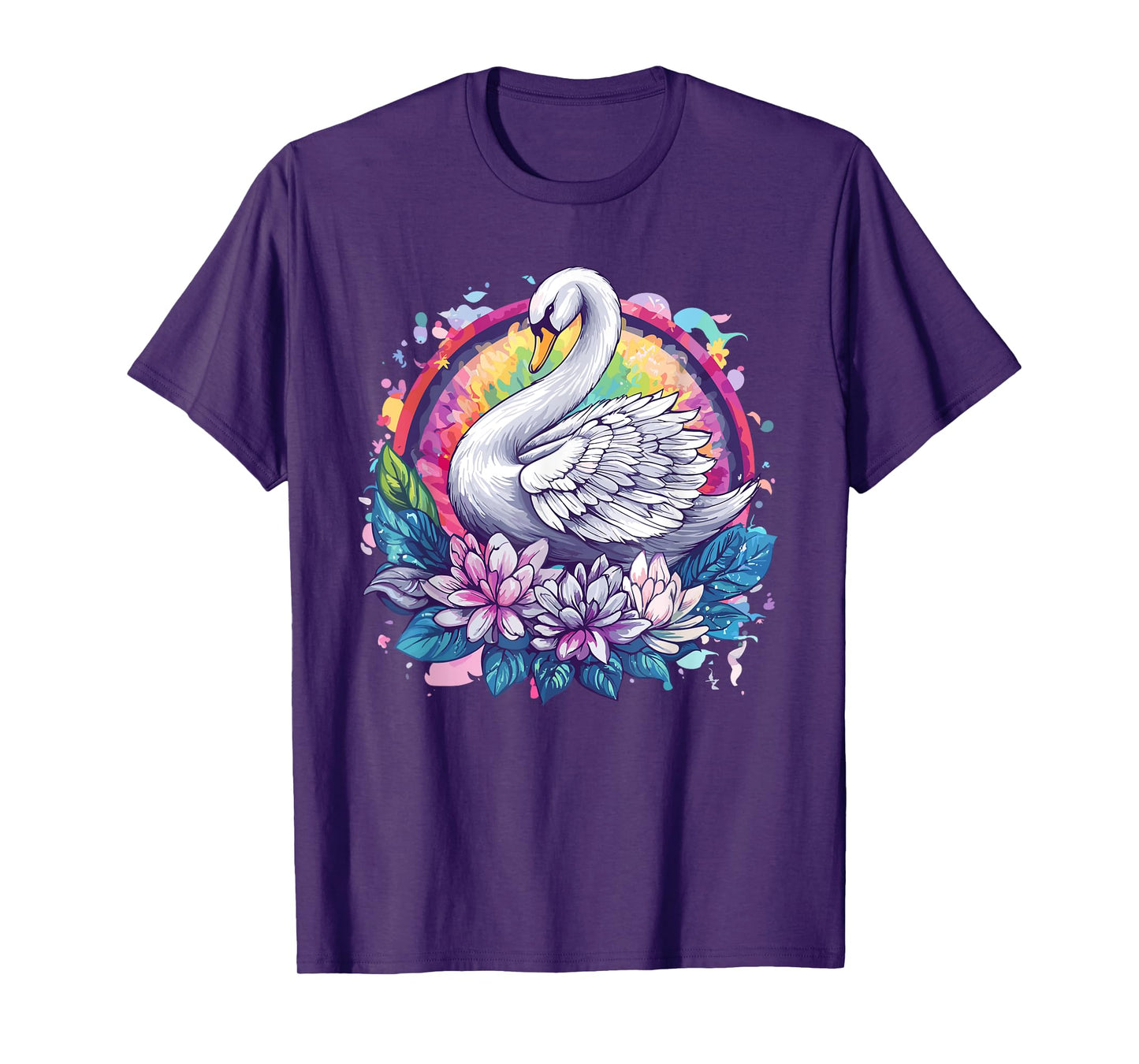 Swan With Floral Rainbow Elegance T-Shirt