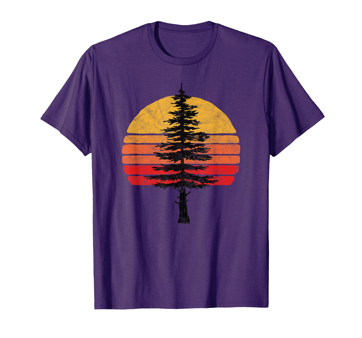 Retro Sun Minimalist White Pine Tree Illustration Graphic T-Shirt