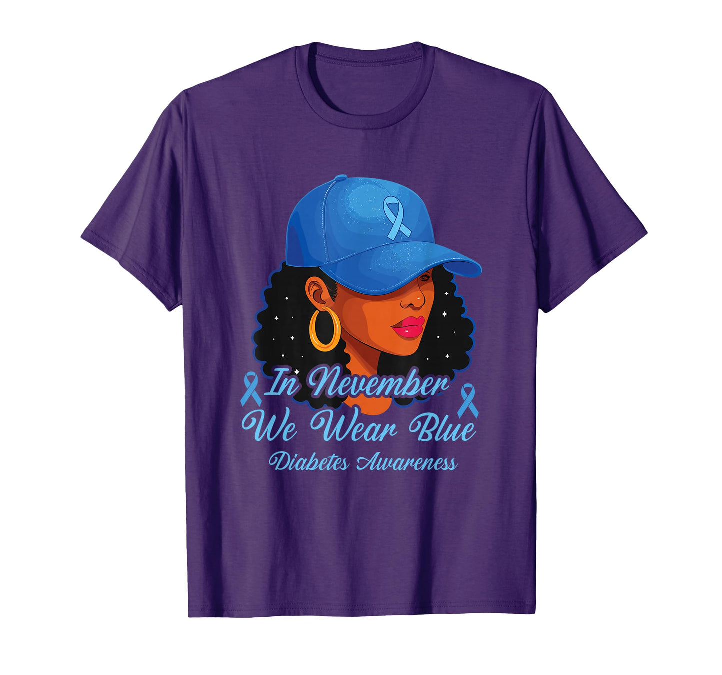 in October We Wear Blue Diabetes Awareness Black Women T-Shirt