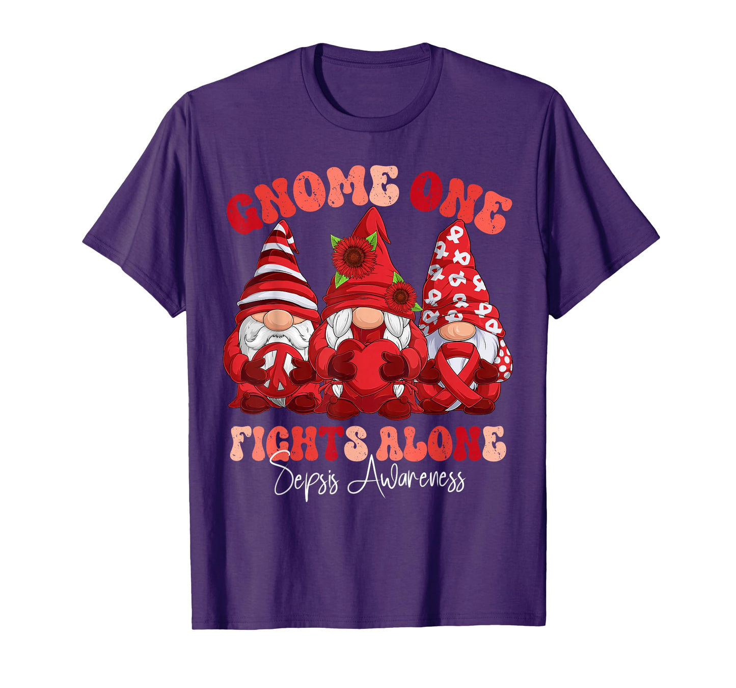 Sepsis Awareness Month Red Ribbon Gnomies T-Shirt