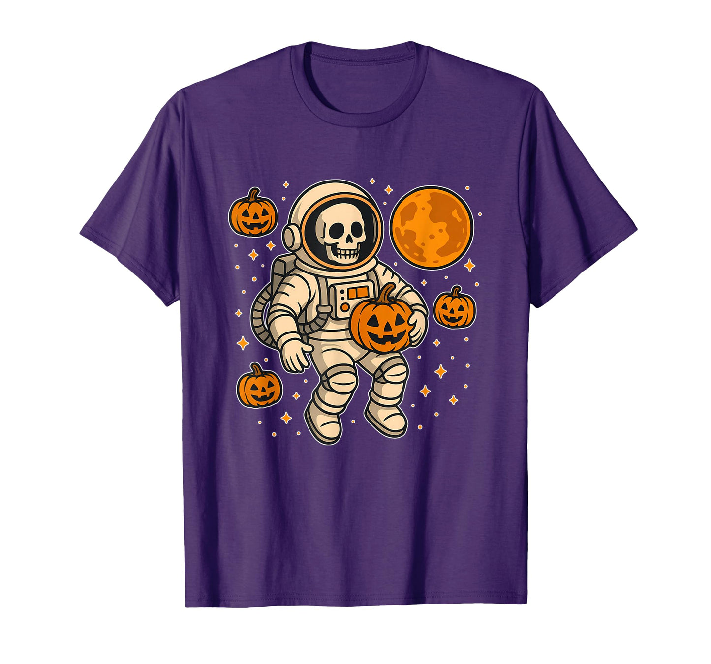 Astronaut Skeleton with Pumpkins in Space T-Shirt