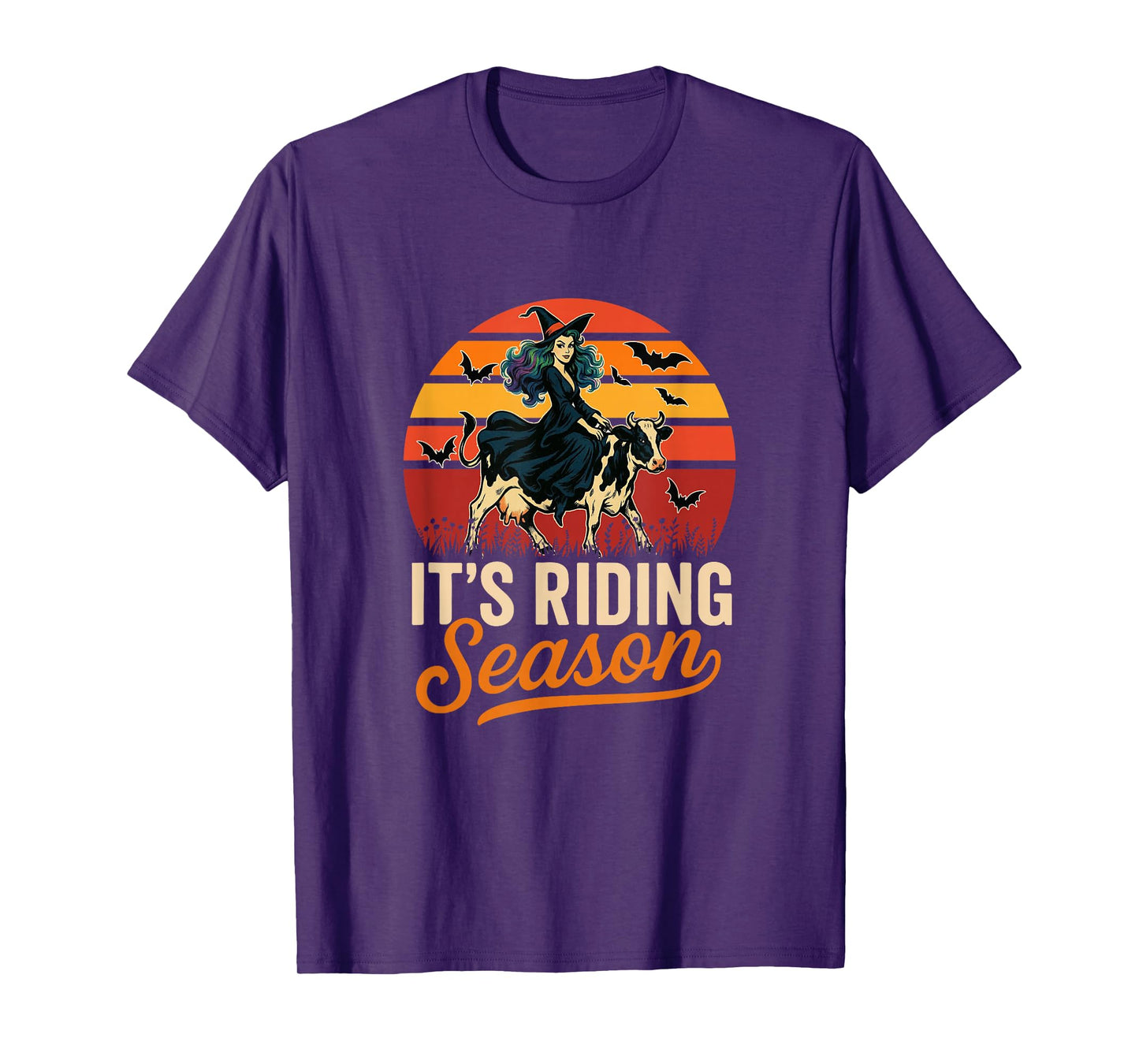 Vintage It's Riding Funny Season Halloween Witch Riding Cow T-Shirt