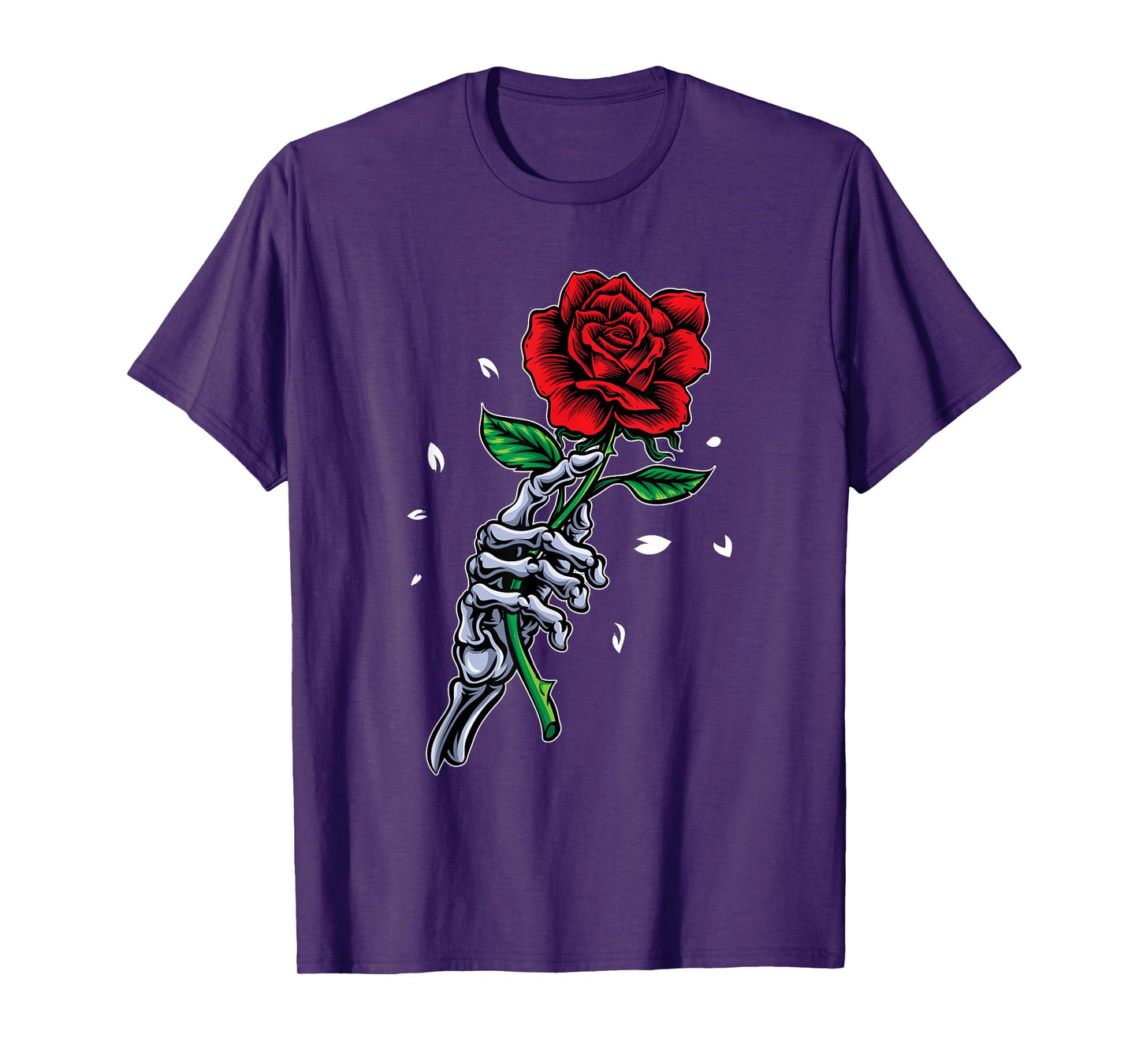 Skeleton Skull Hand Holding Stem Flower Aesthetic Red Flower T-Shirt