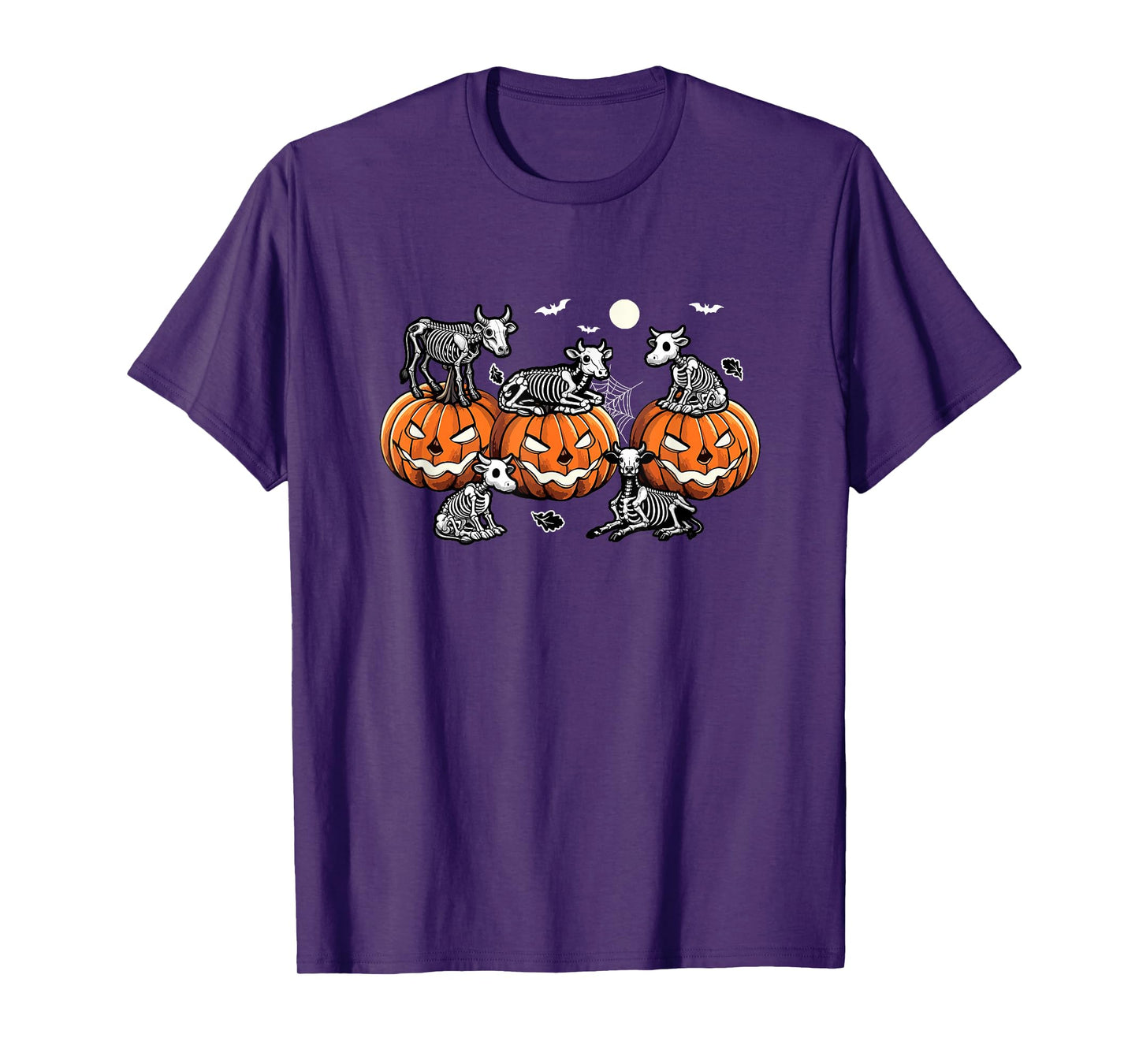 Group Skeleton Cows On Carved Pumpkins Halloween Farmer T-Shirt