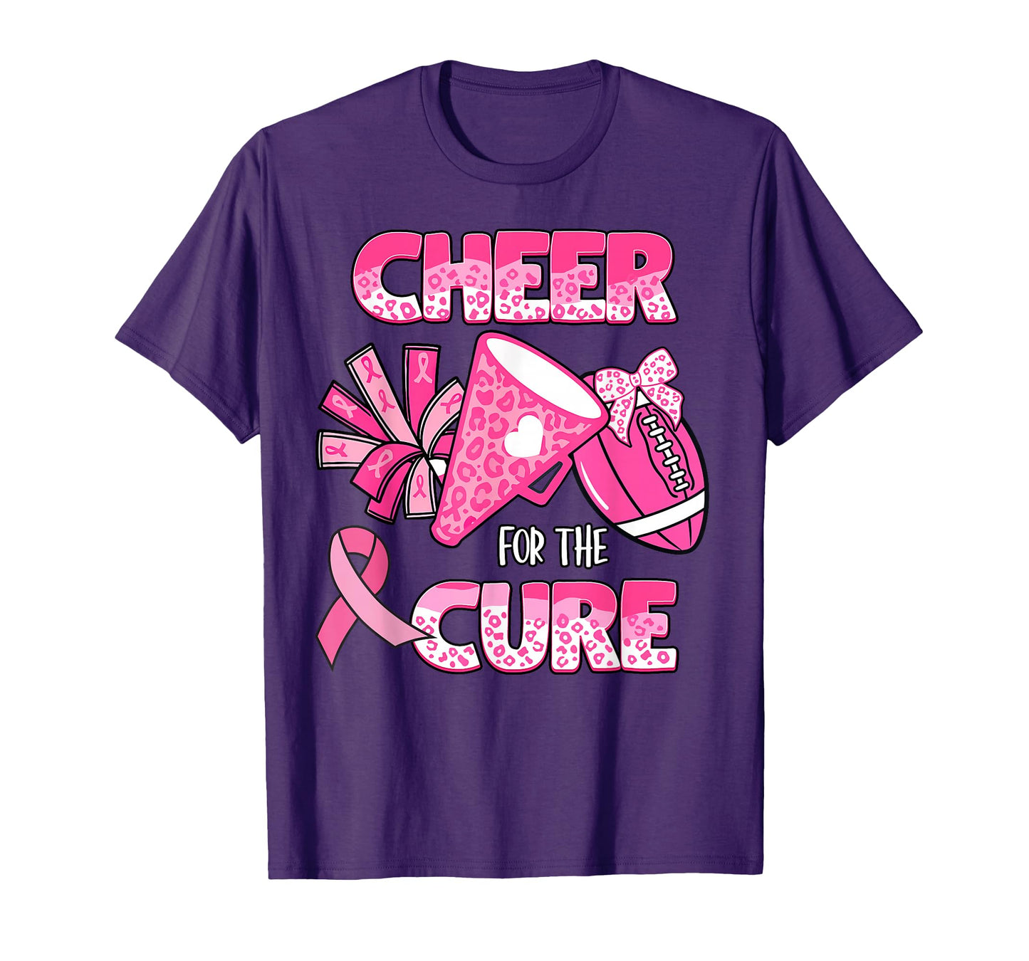Cheer For The Cure Leopard Cheer Pink Football Women Girls T-Shirt