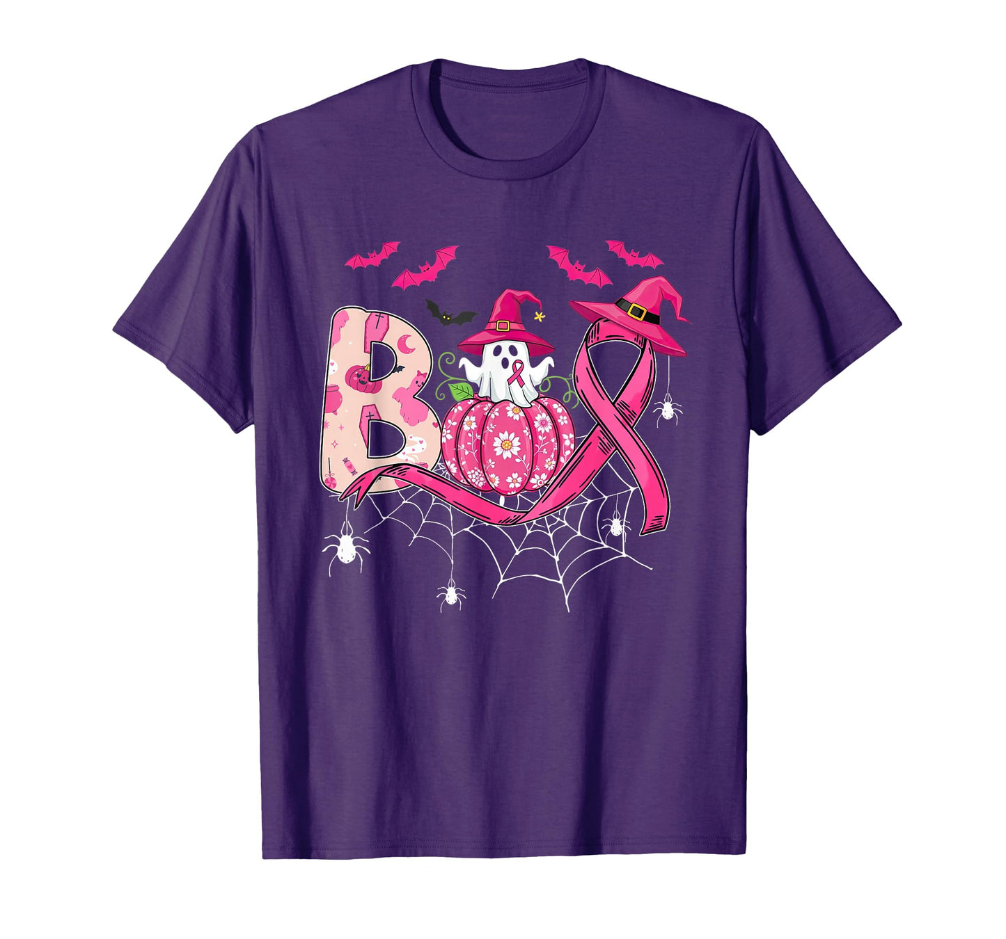 Boo Ghost Halloween Witch Breast Cancer Pink Ribbon Women T-Shirt